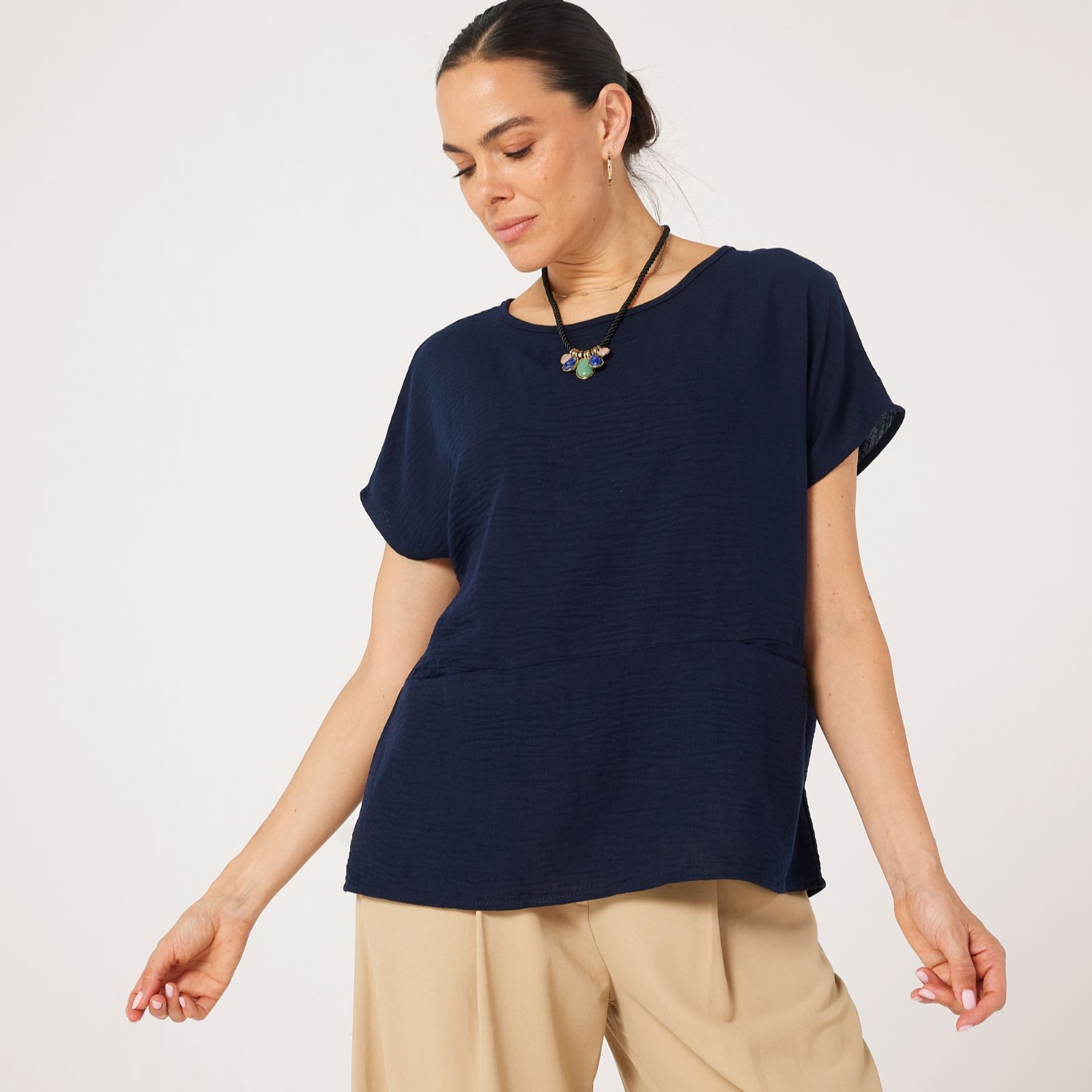 Kim & Co Linen Feel Loose Top With Pockets