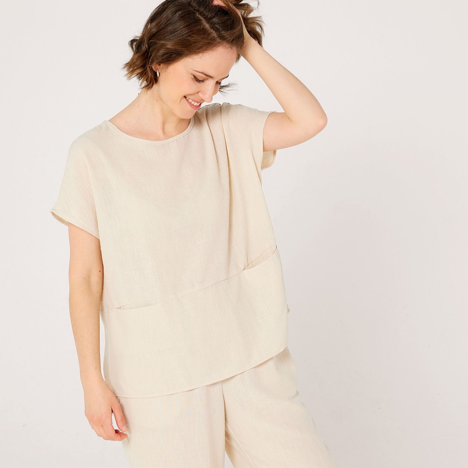 Kim & Co Linen Feel Loose Top With Pockets