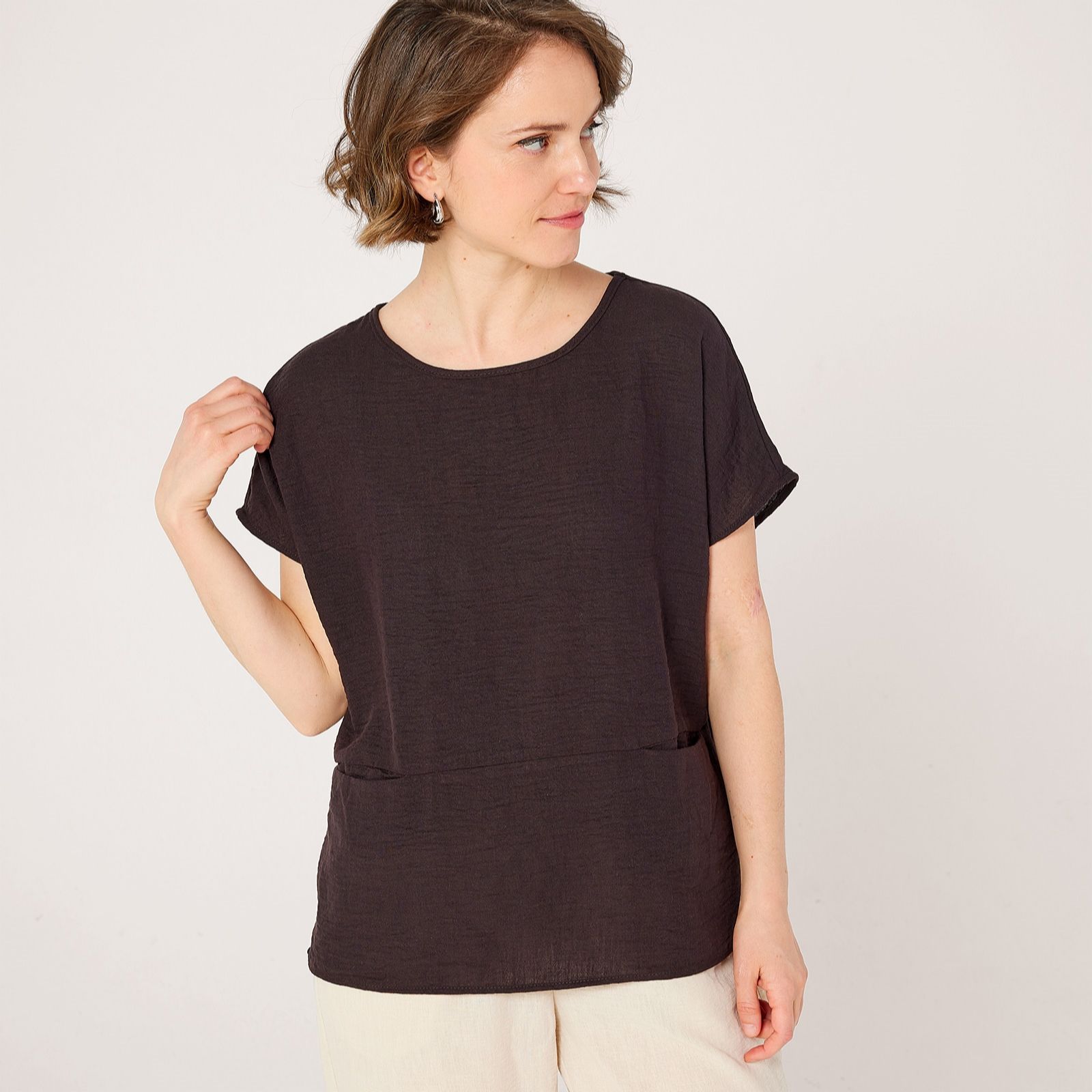 Kim & Co Linen Feel Loose Top With Pockets