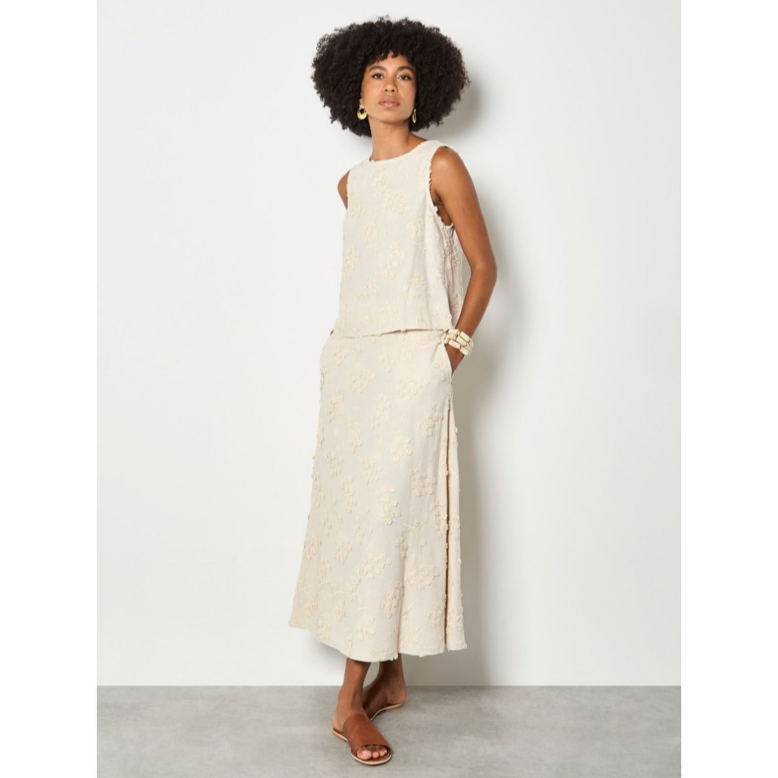 Apricot Dandelion Embroidered Linen Top