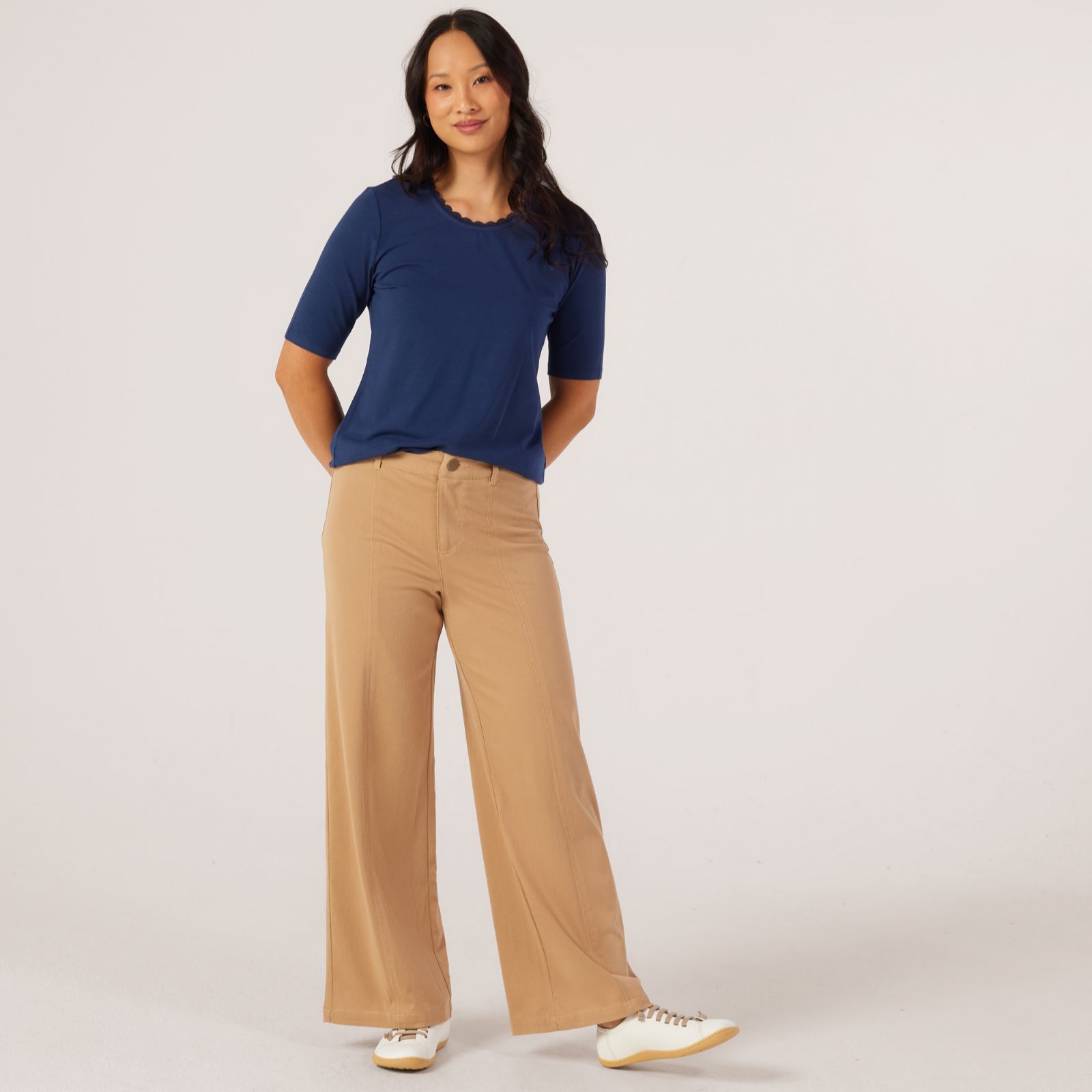 Denim & Co. Comfy Knit Denim Contrast Stitch Trouser Standard