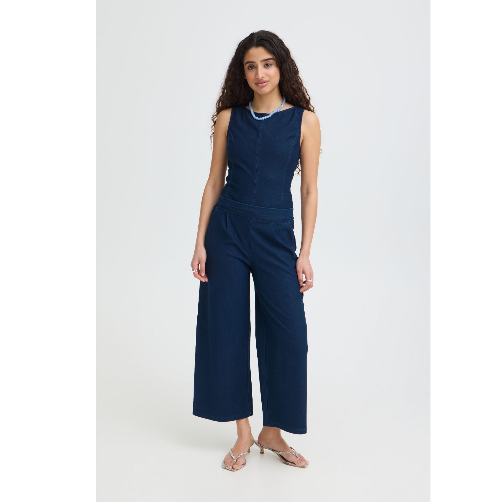 ICHI Kate Denim Wide Leg Pull On Trousers