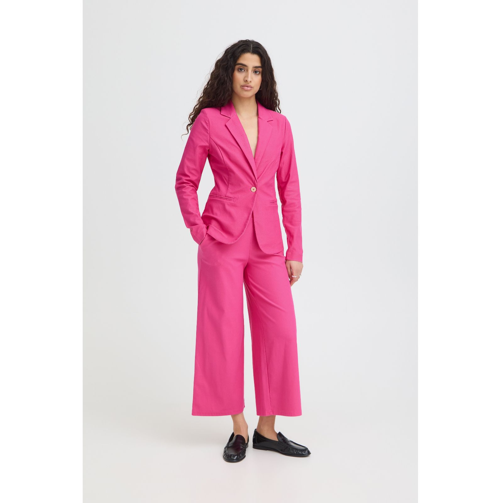 ICHI Kate Denim Wide Leg Pull On Trousers