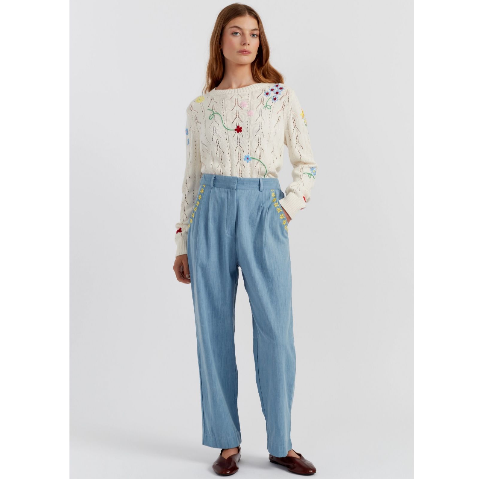 Chinti & Parker 100% Cotton Denim Chambray Daisy Trousers