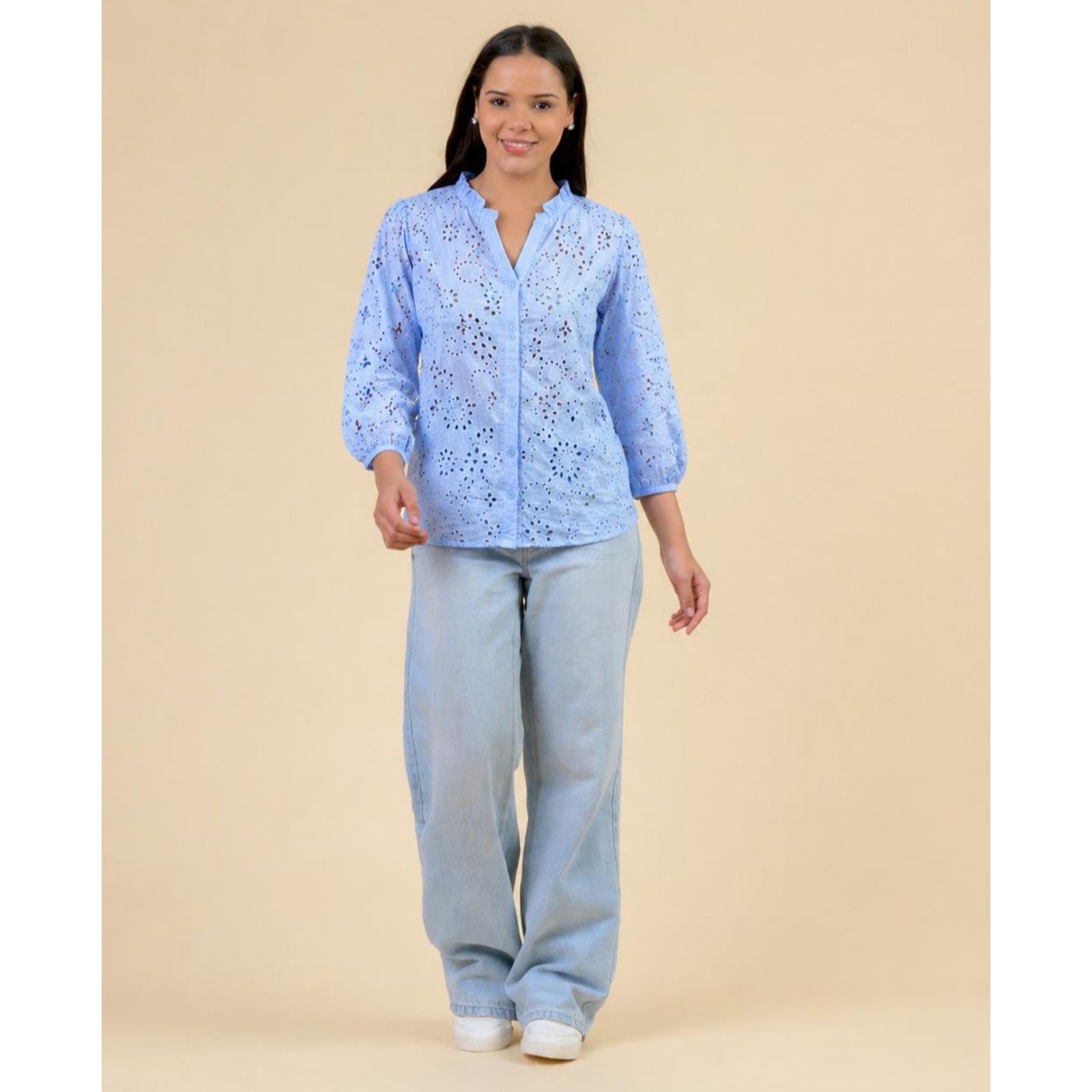 Handprint Dream Azure Broderie Anglais Shirt