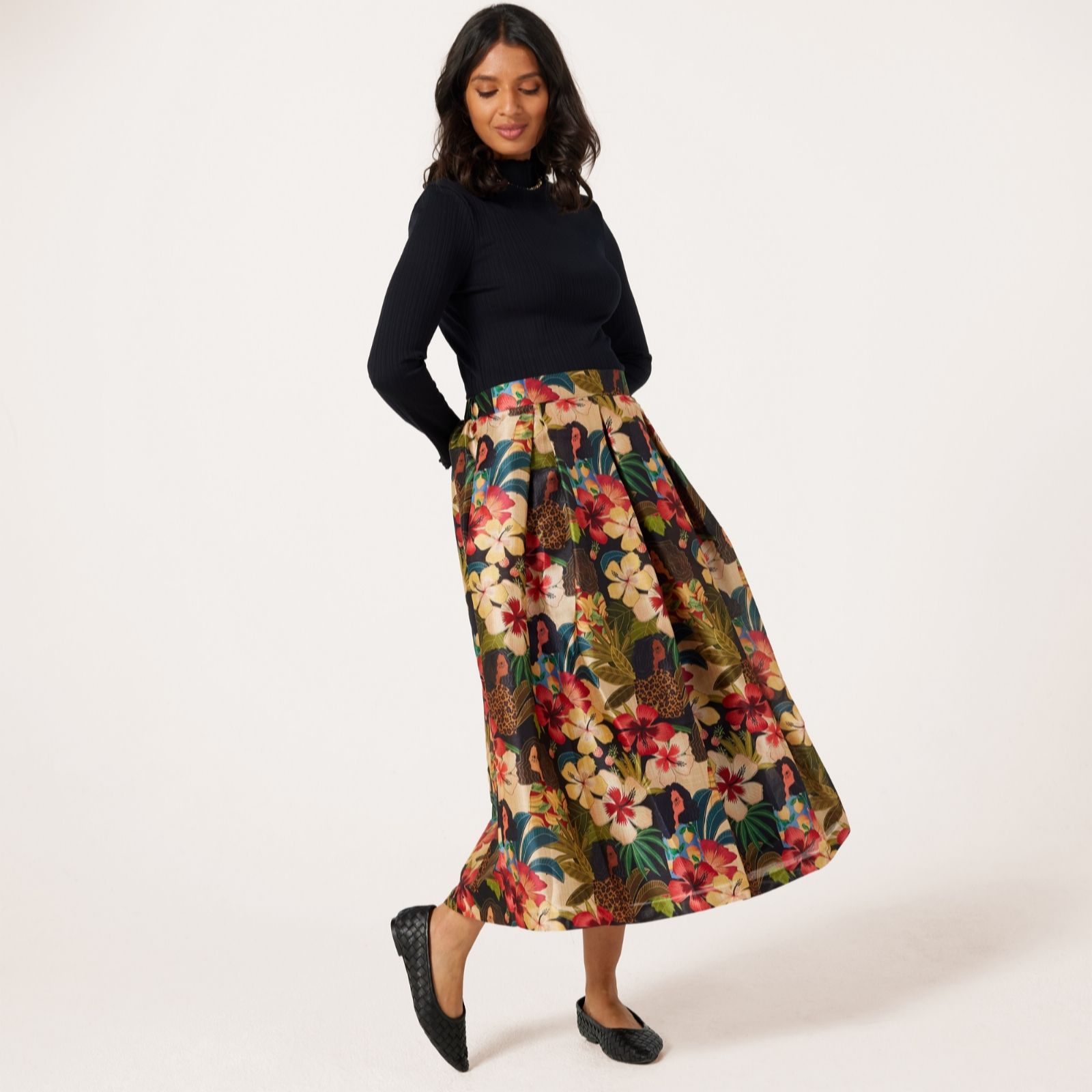 Helene Berman Frieda Print Bamboo Viscose Blend Midi Skirt