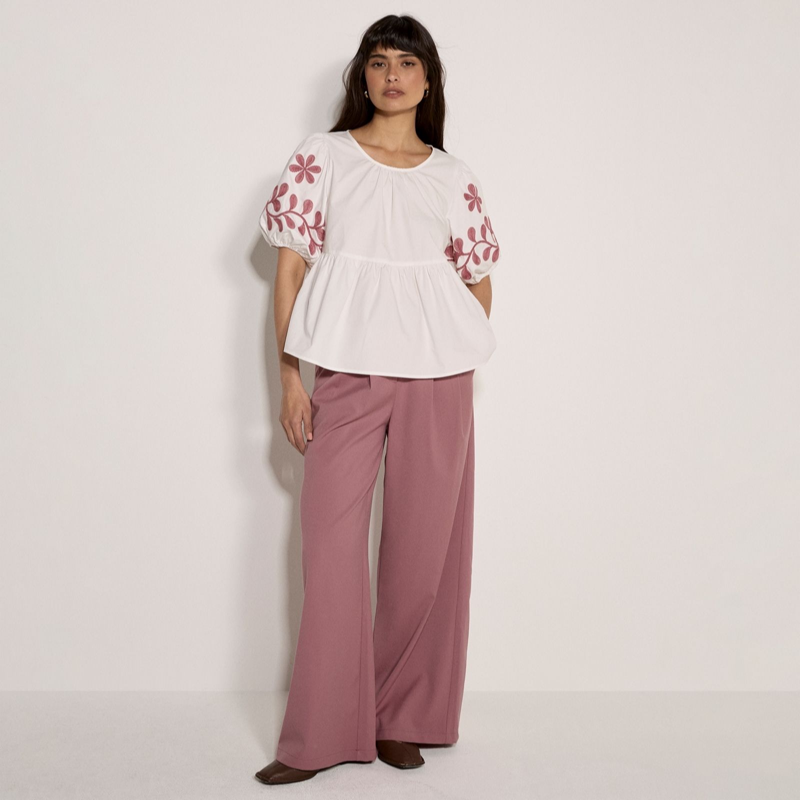 Apricot Bold Floral Peplum Top