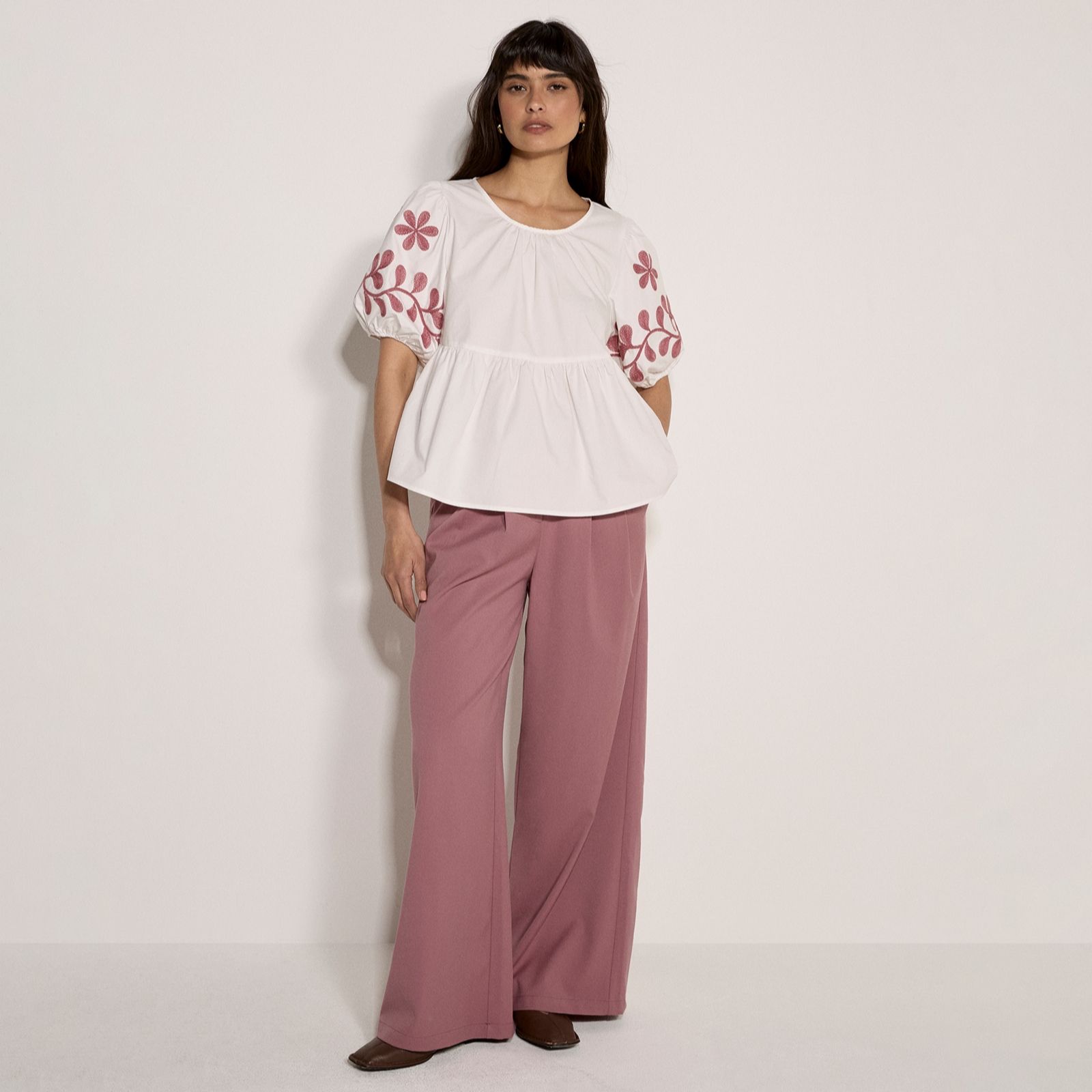 Apricot Bold Floral Peplum Top