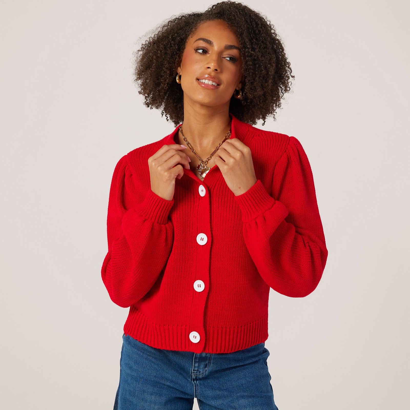 Helene Berman Bold Contrast Button Cardigan