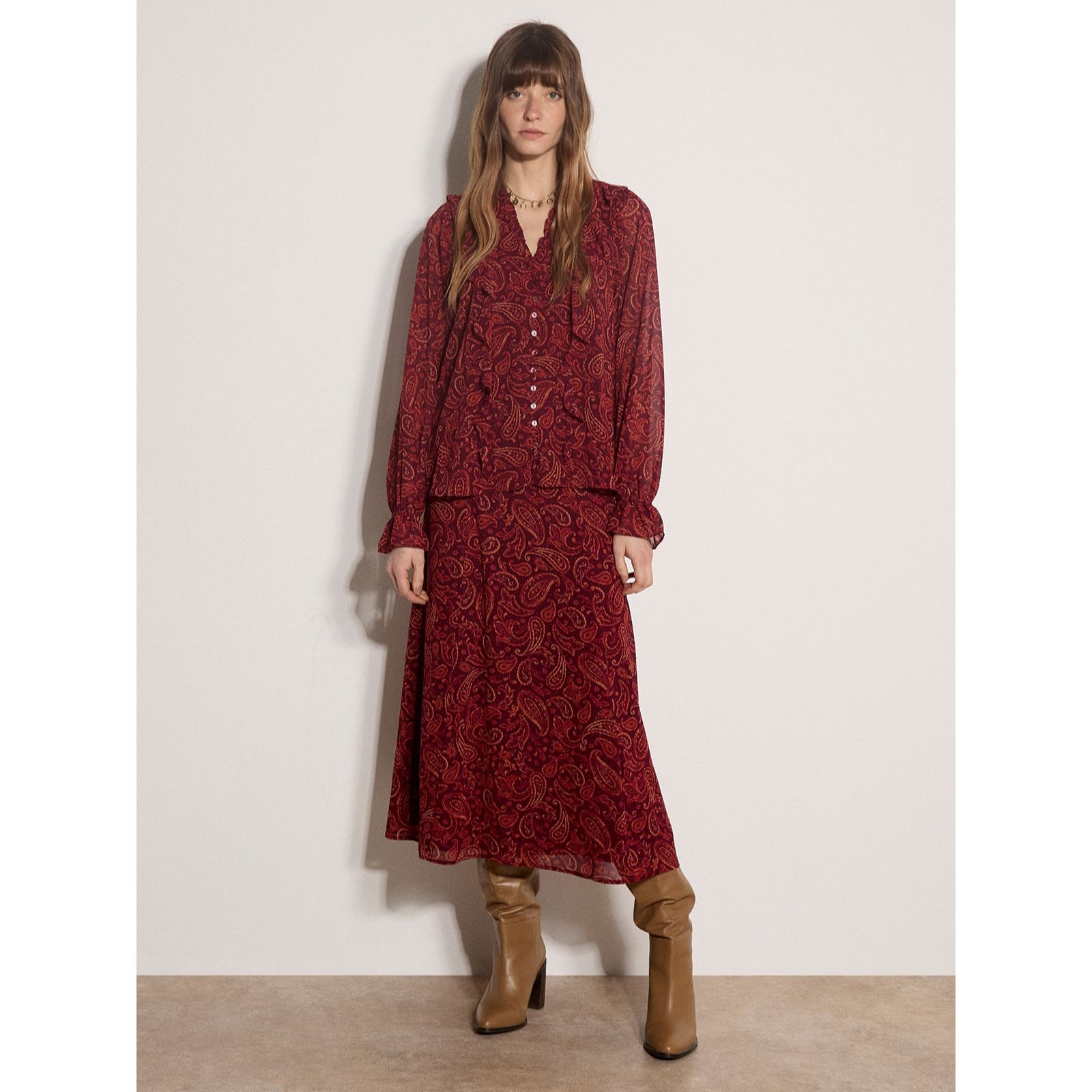 Apricot Painterly Paisley Frill Blouse