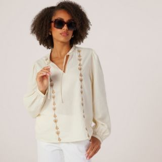 ICHI Zarola Long Sleeve Embroidered Blouse