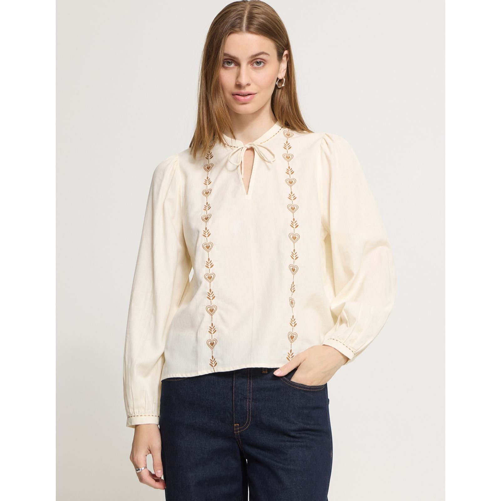 ICHI Zarola Long Sleeve Embroidered Blouse