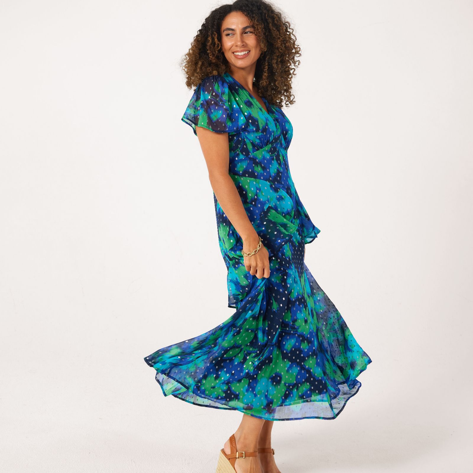 Dannii Minogue Foil Printed Frill Maxi Dress Petite
