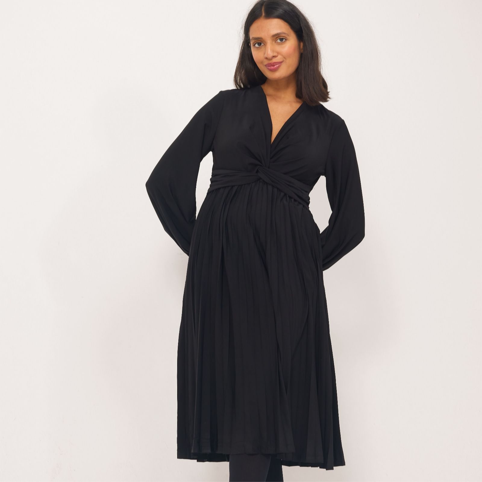 Nina Leonard Pleated Dress with Balloon Sleeve QVC UK