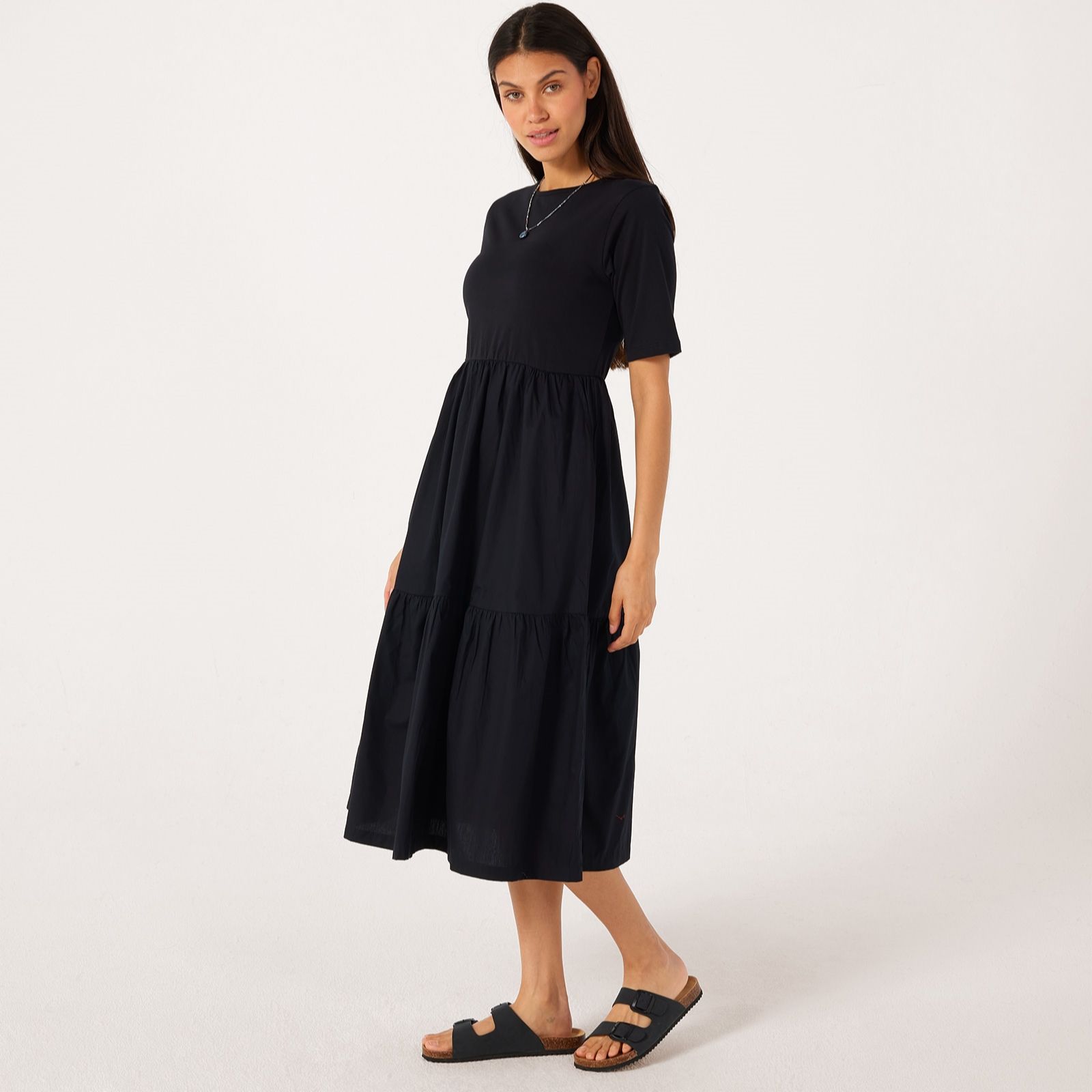 Denim & Co. Cotton Jersey Tiered Dress Standard
