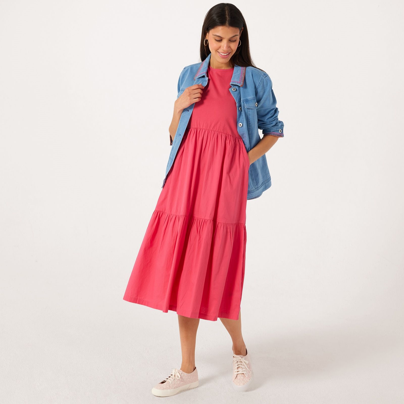 Denim & Co. Cotton Jersey Tiered Dress Standard