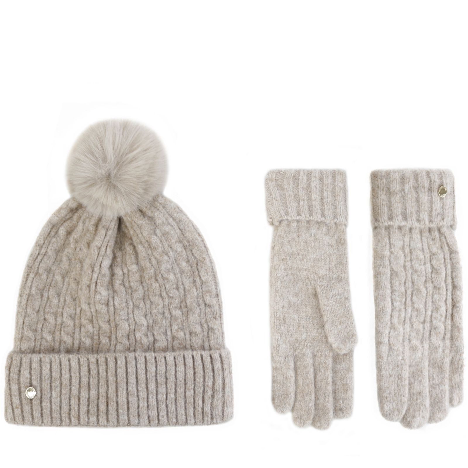 Paul Costelloe Cable Wool Glove and Pom Pom Hat Gift Set