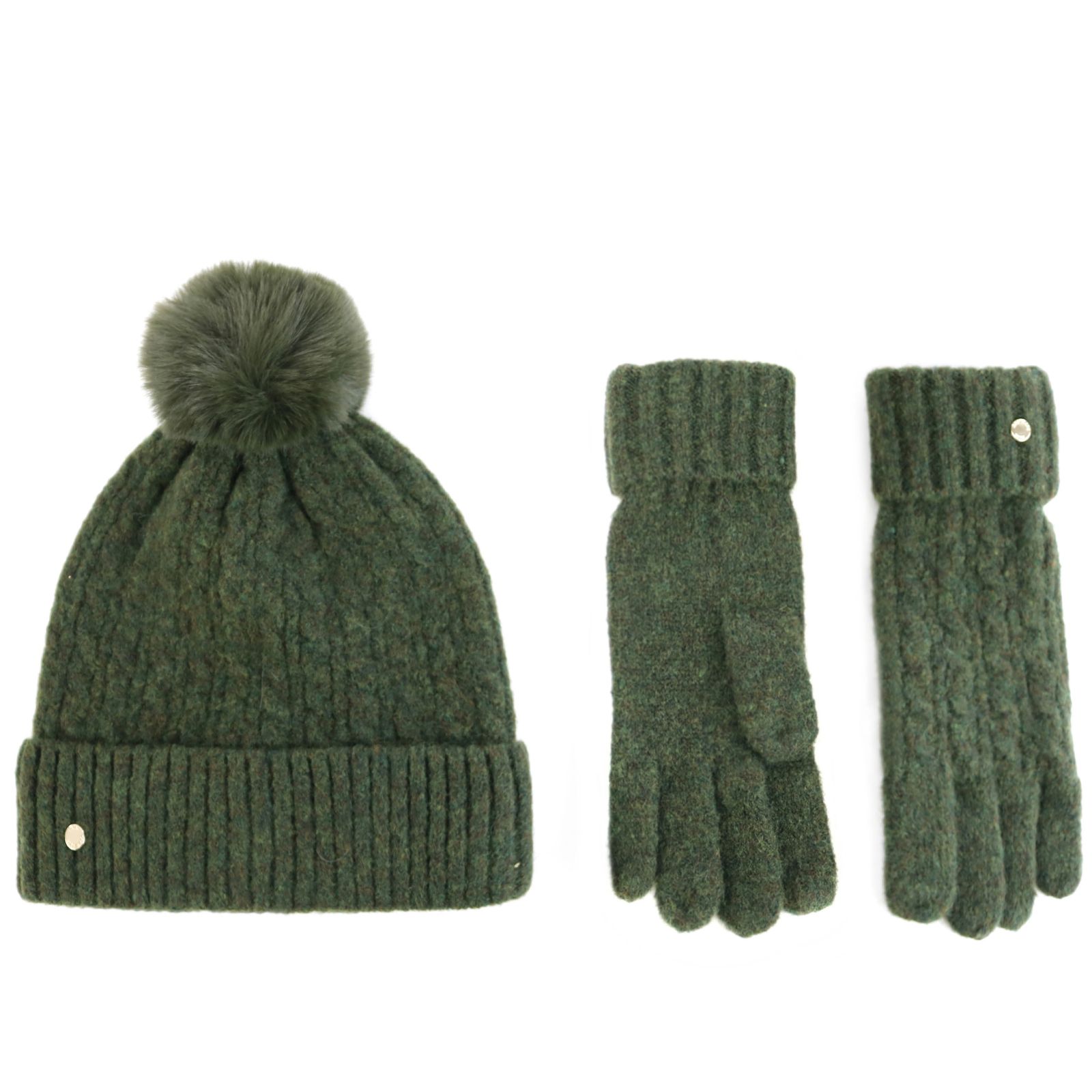 Paul Costelloe Cable Wool Glove and Pom Pom Hat Gift Set