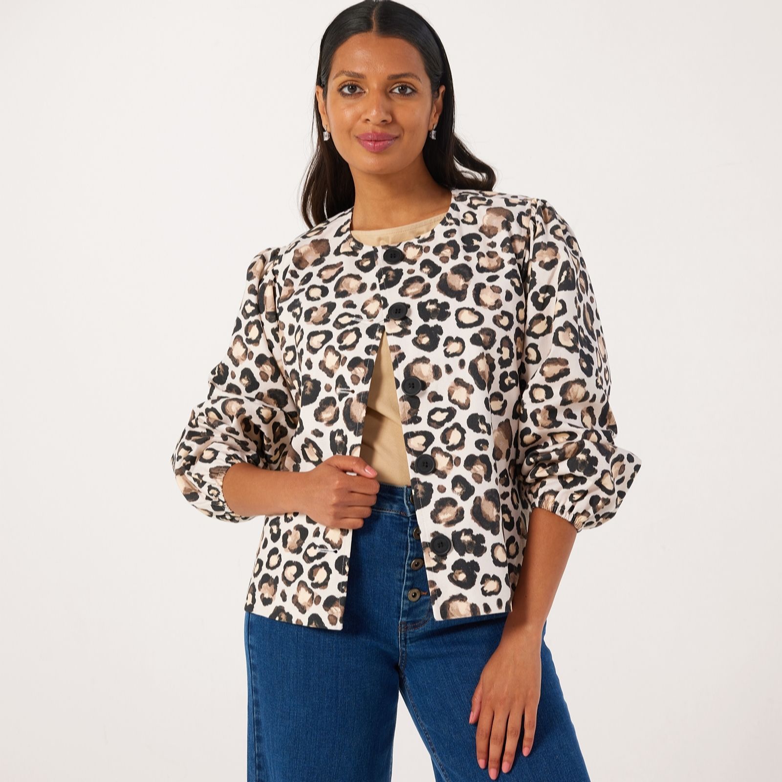 Helene Berman Animal Print Cotton Canvas Jacket