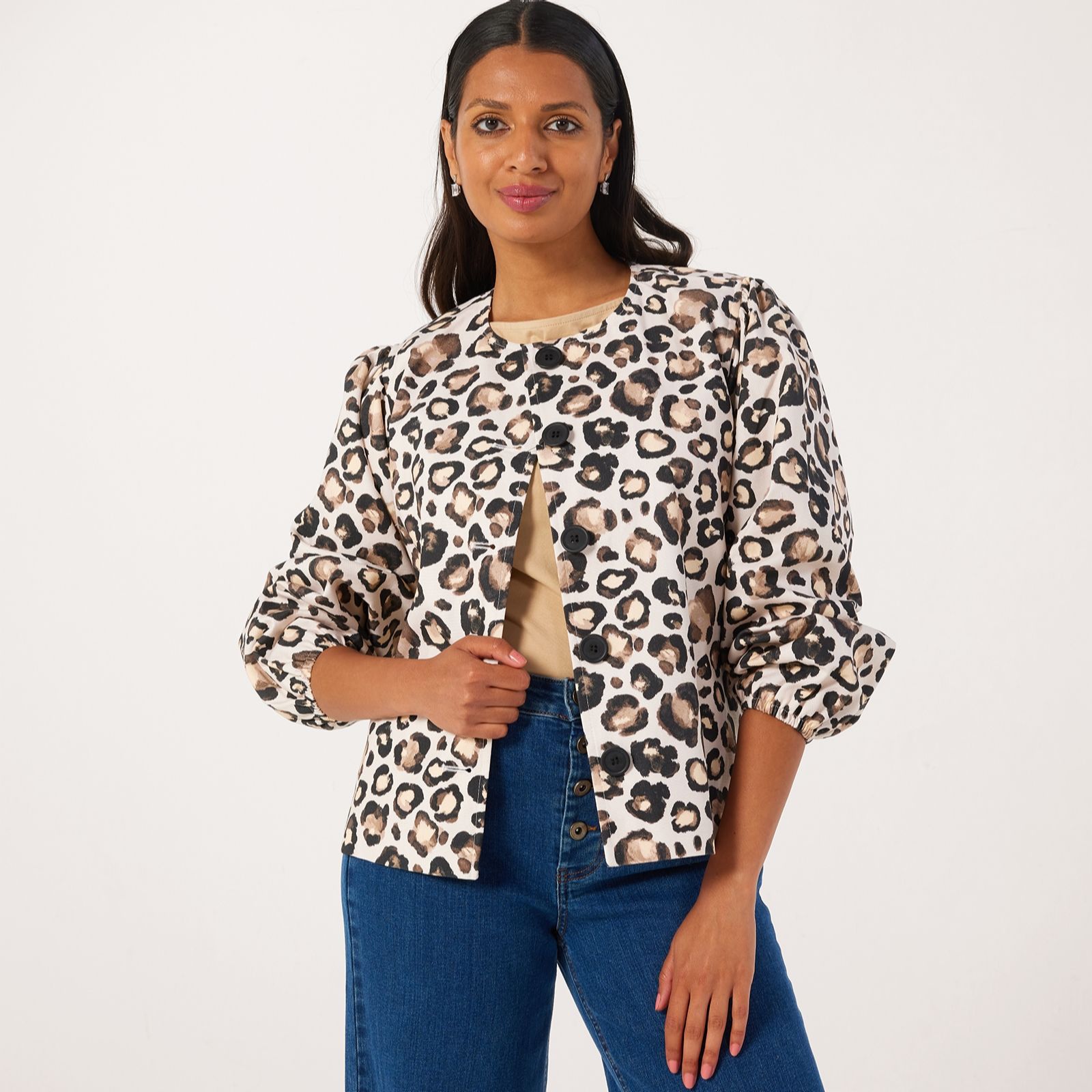 Helene Berman Animal Print Cotton Canvas Jacket