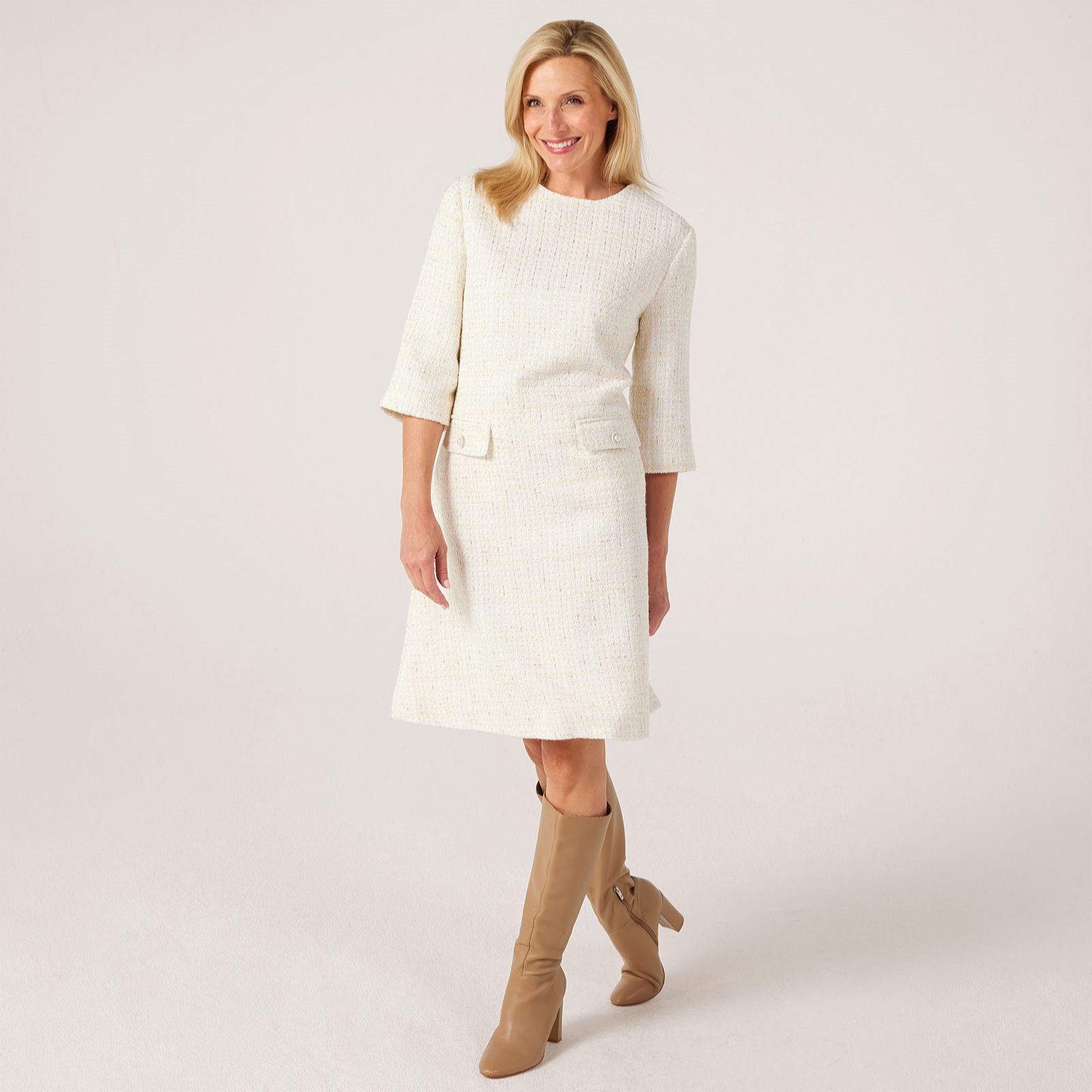 Helene Berman Sparkle Tweed Dress with Pearl Buttons