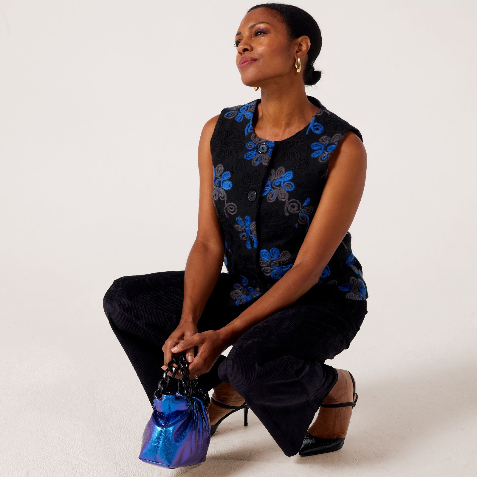 Helene Berman Embroided Waistcoat with Pockets