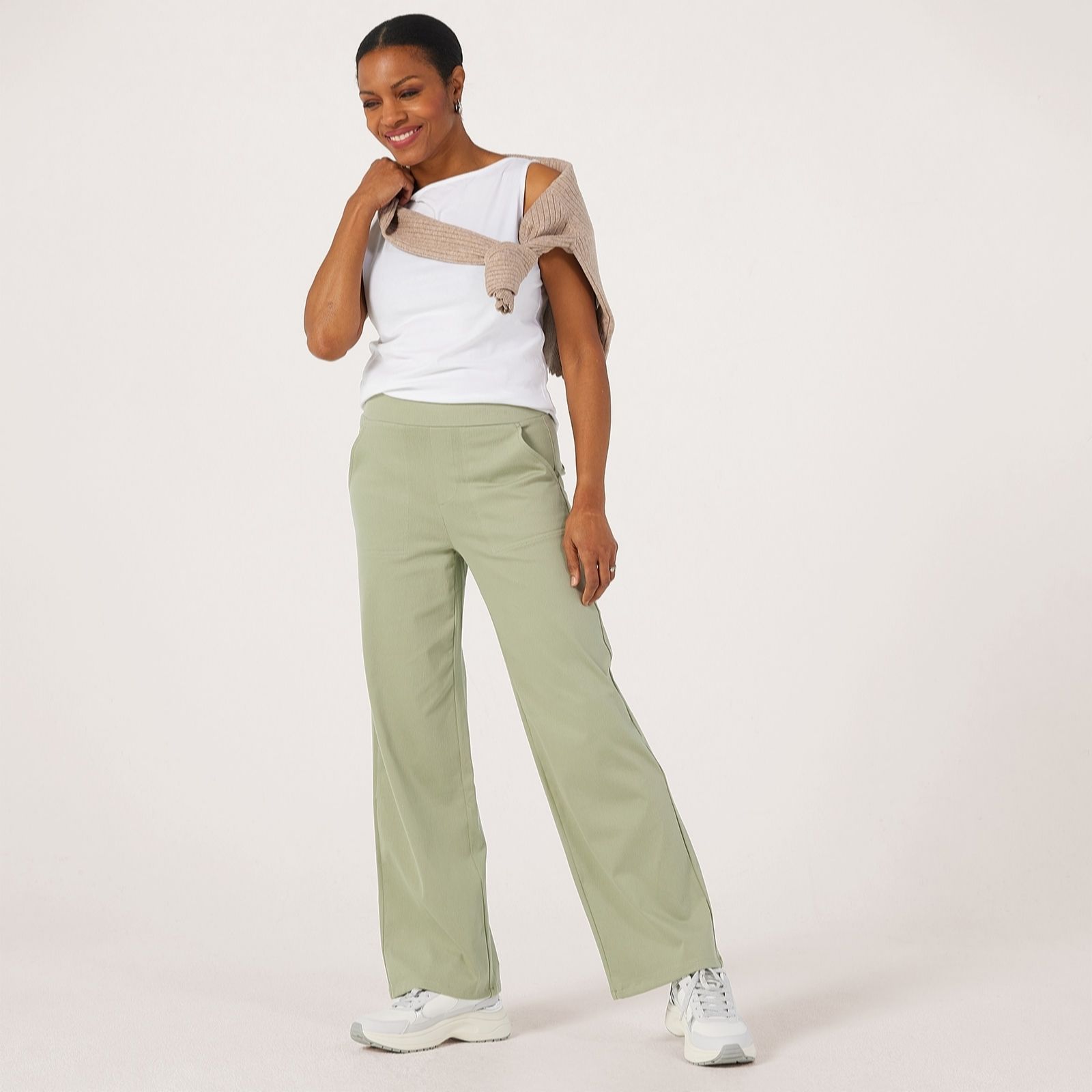 Denim & Co. Comfy Knit Denim Wide Leg Trouser Tall