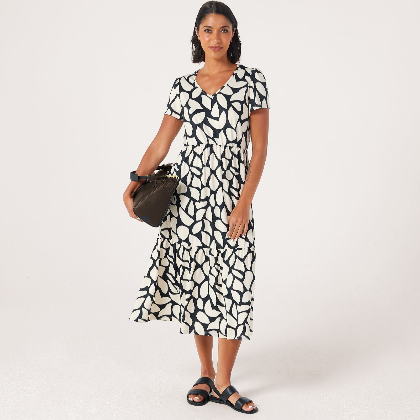 Kim & Co Printed Brazil Jersey Cap Sleeve Frilled Midi Dress