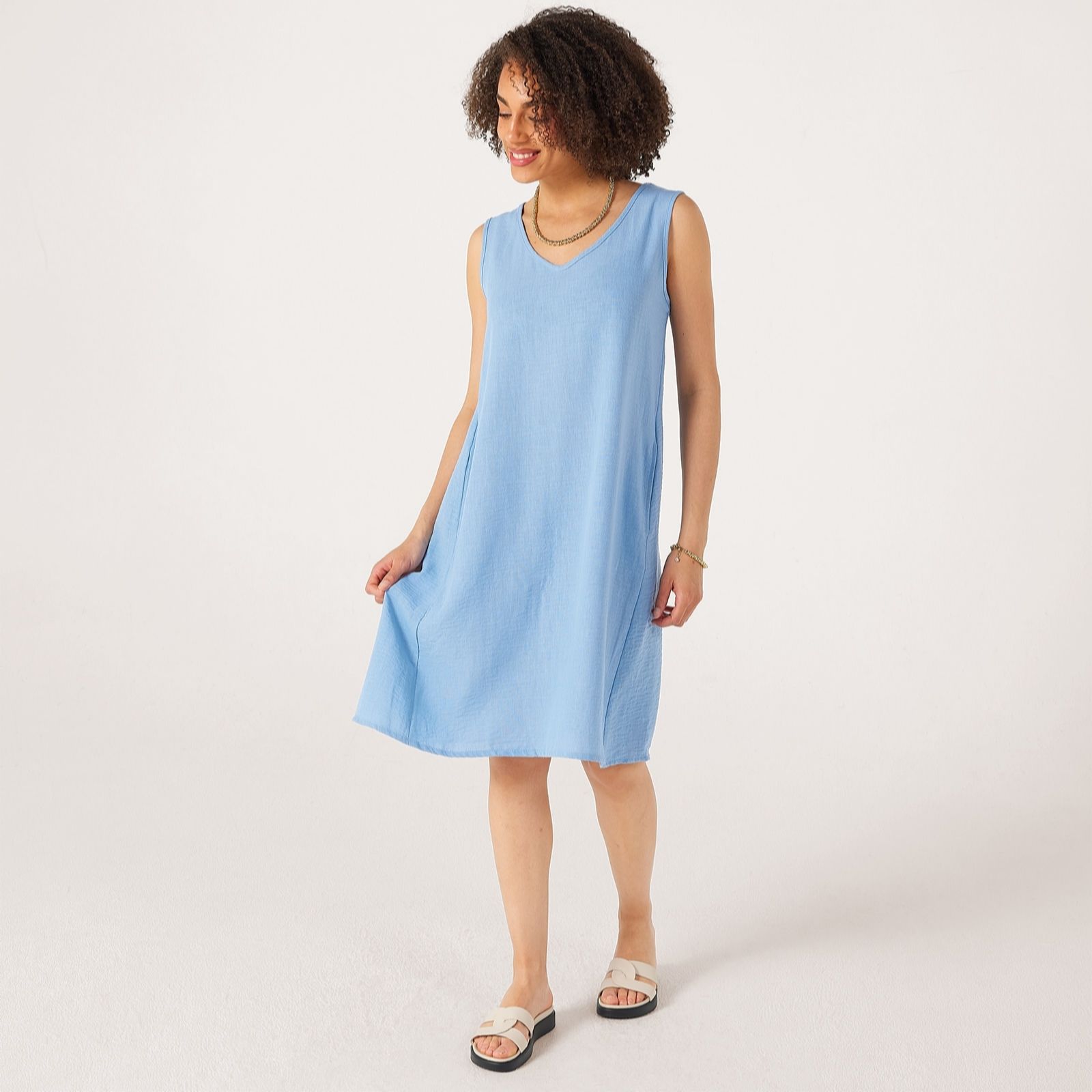 Kim & Co Linen Feel Sleeveless A-Line Dress with Pockets