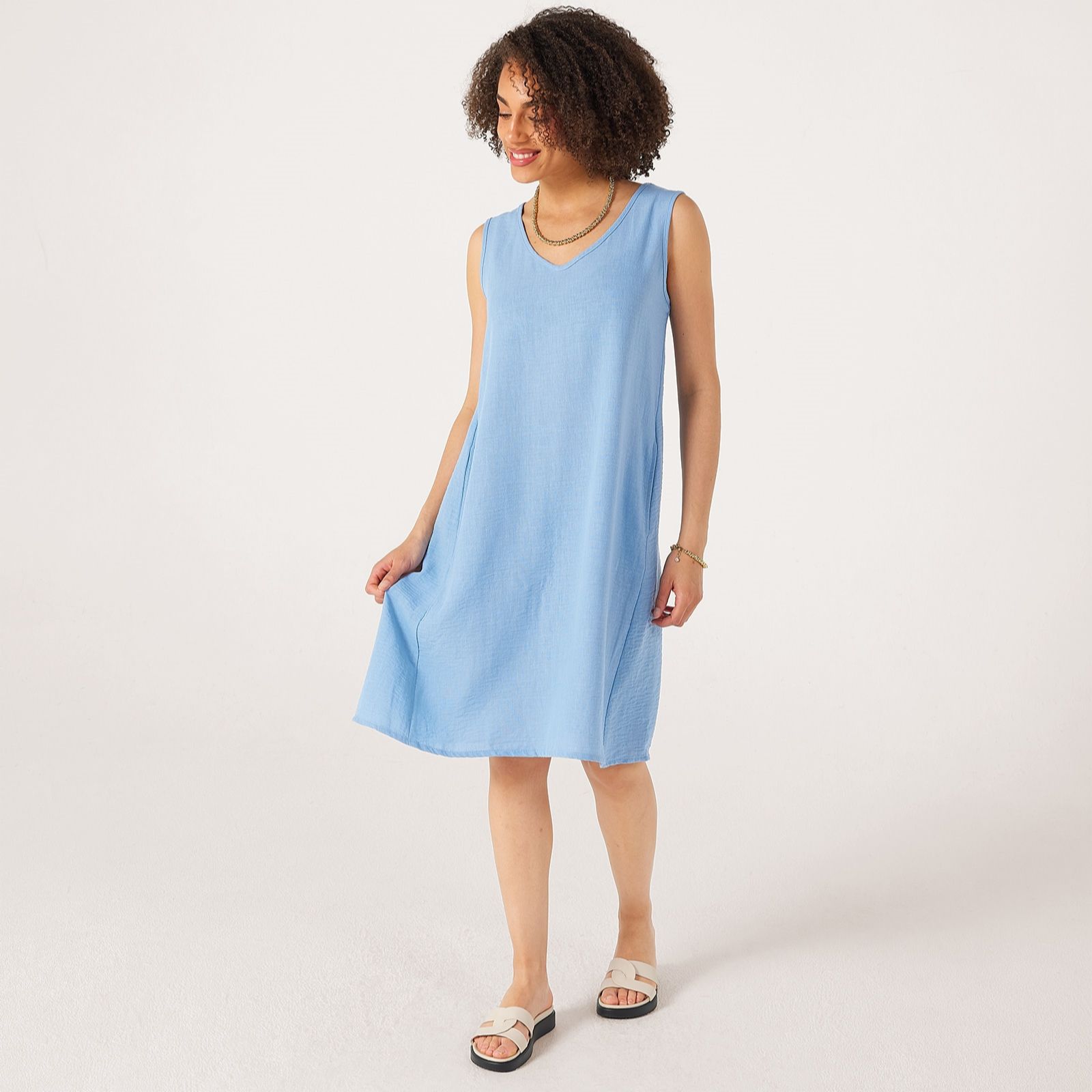 Kim & Co Linen Feel Sleeveless A-Line Dress with Pockets
