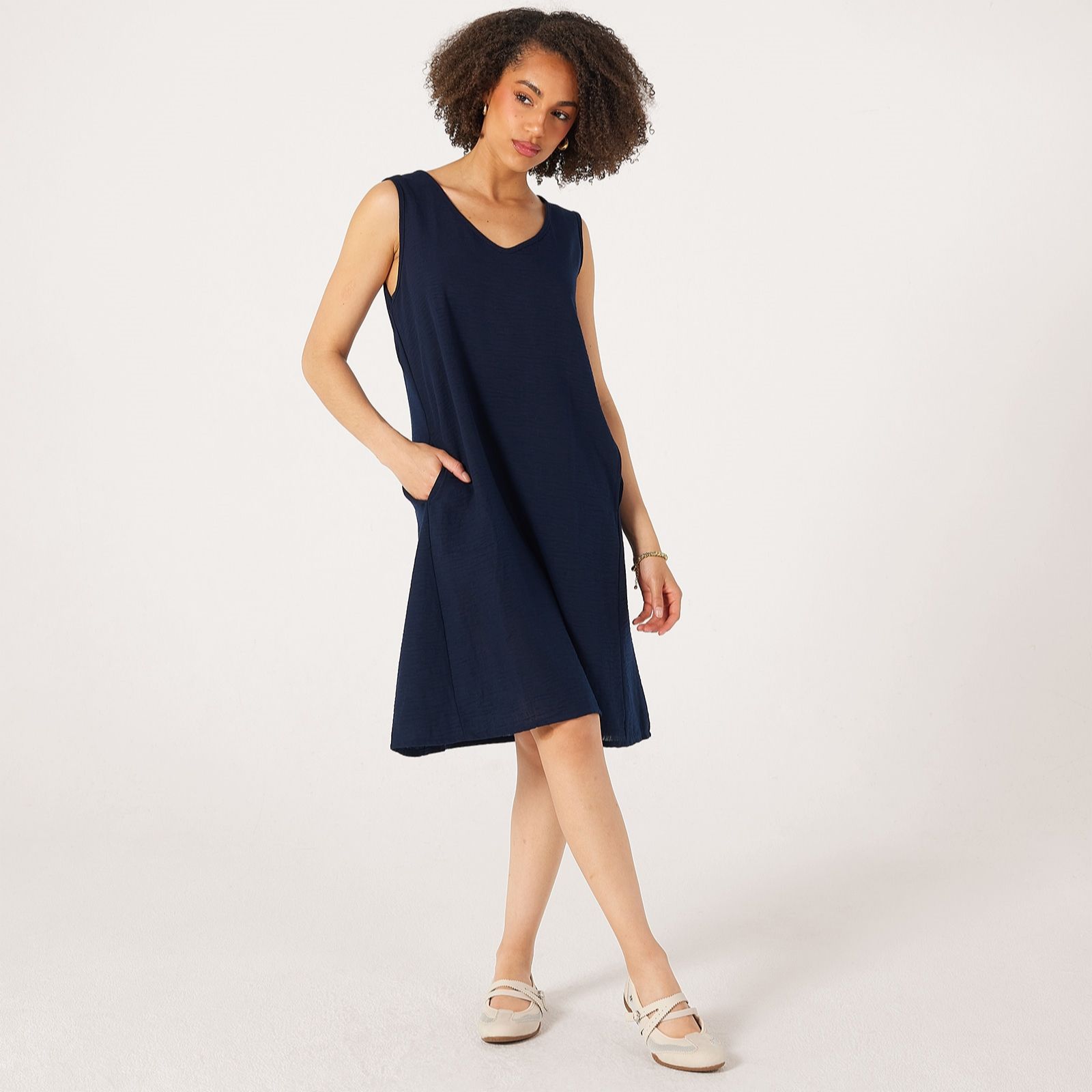 Kim & Co Linen Feel Sleeveless A-Line Dress with Pockets