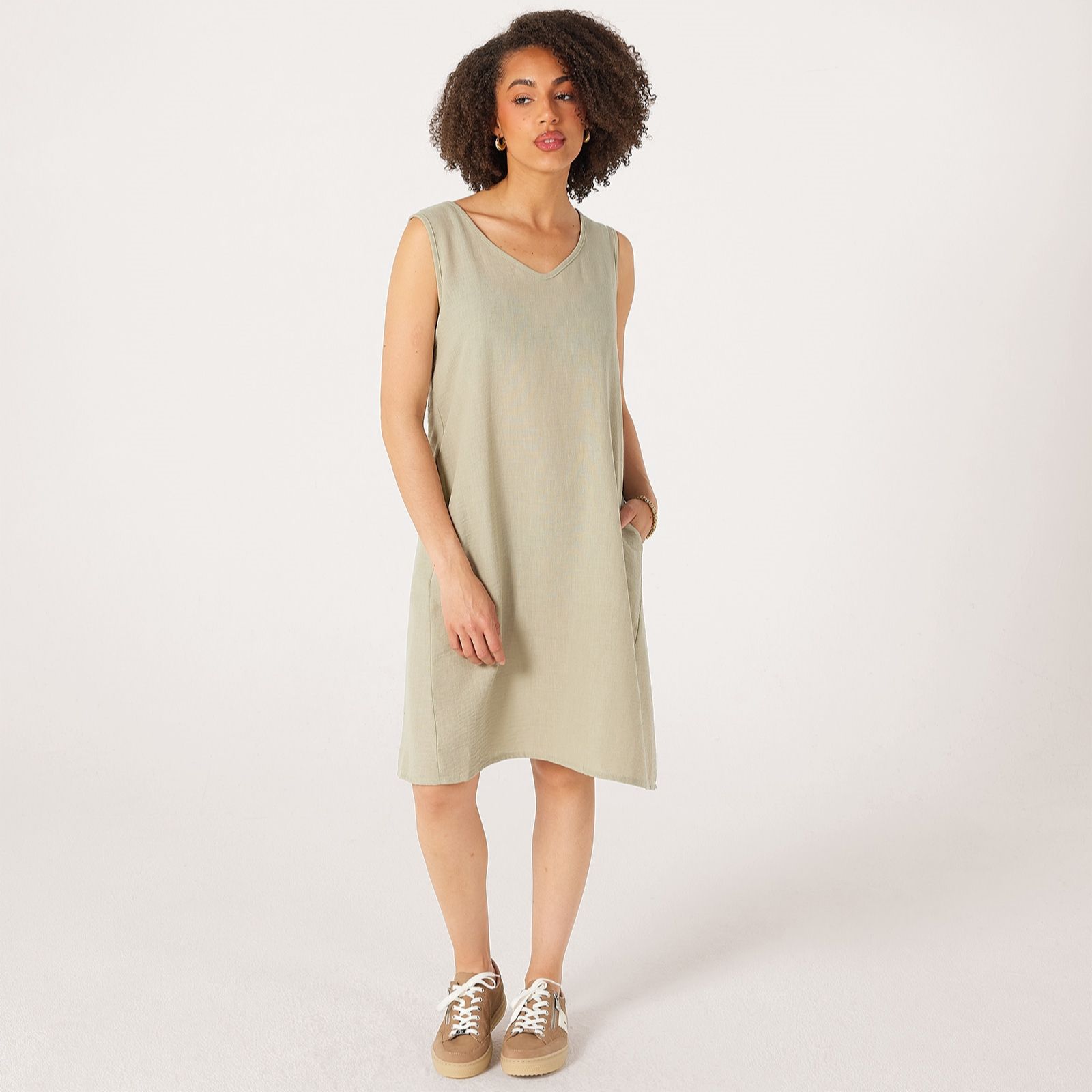 Kim & Co Linen Feel Sleeveless A-Line Dress with Pockets