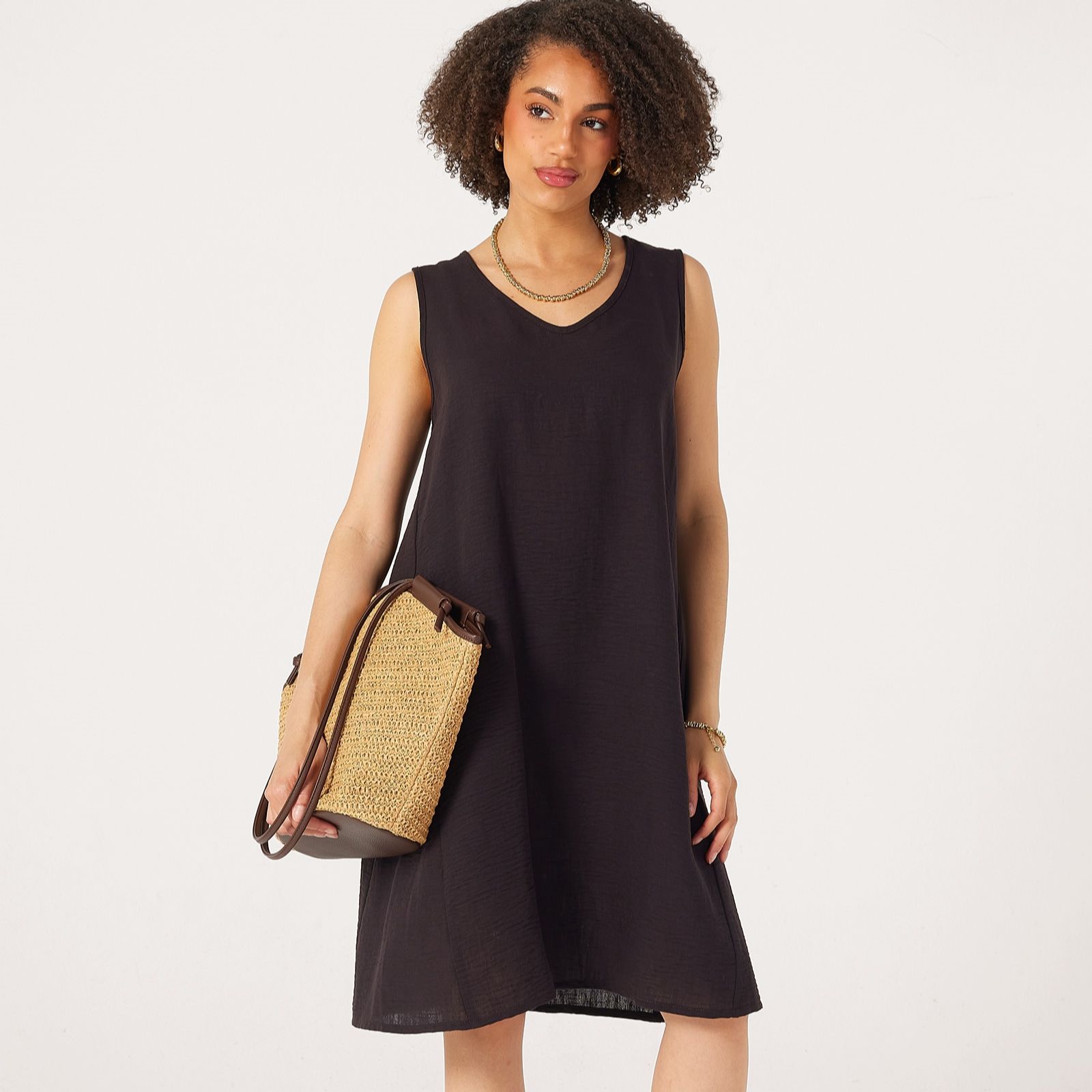 Kim & Co Linen Feel Sleeveless A-Line Dress with Pockets