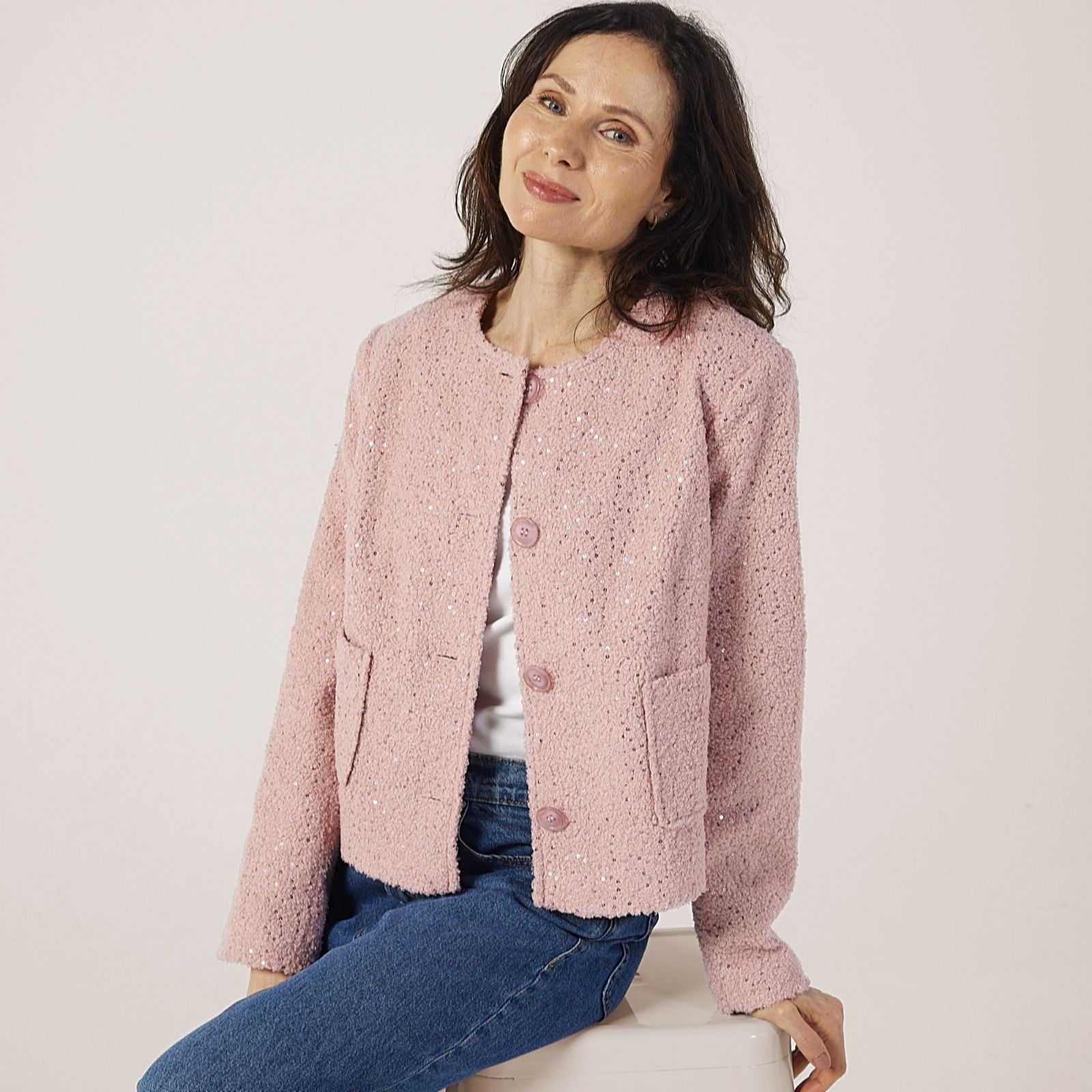 Helene Berman Cosy Sparkle Round Neck Cardigan