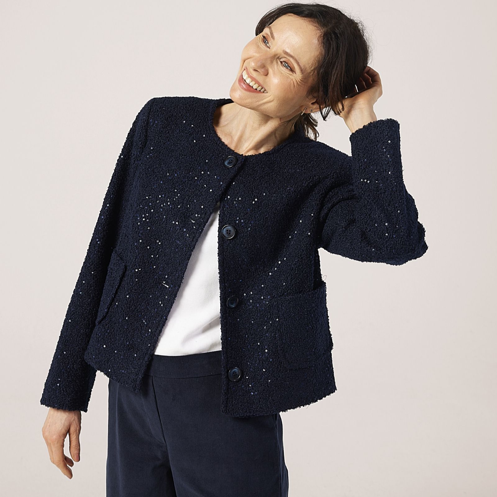 Helene Berman Cosy Sparkle Round Neck Cardigan