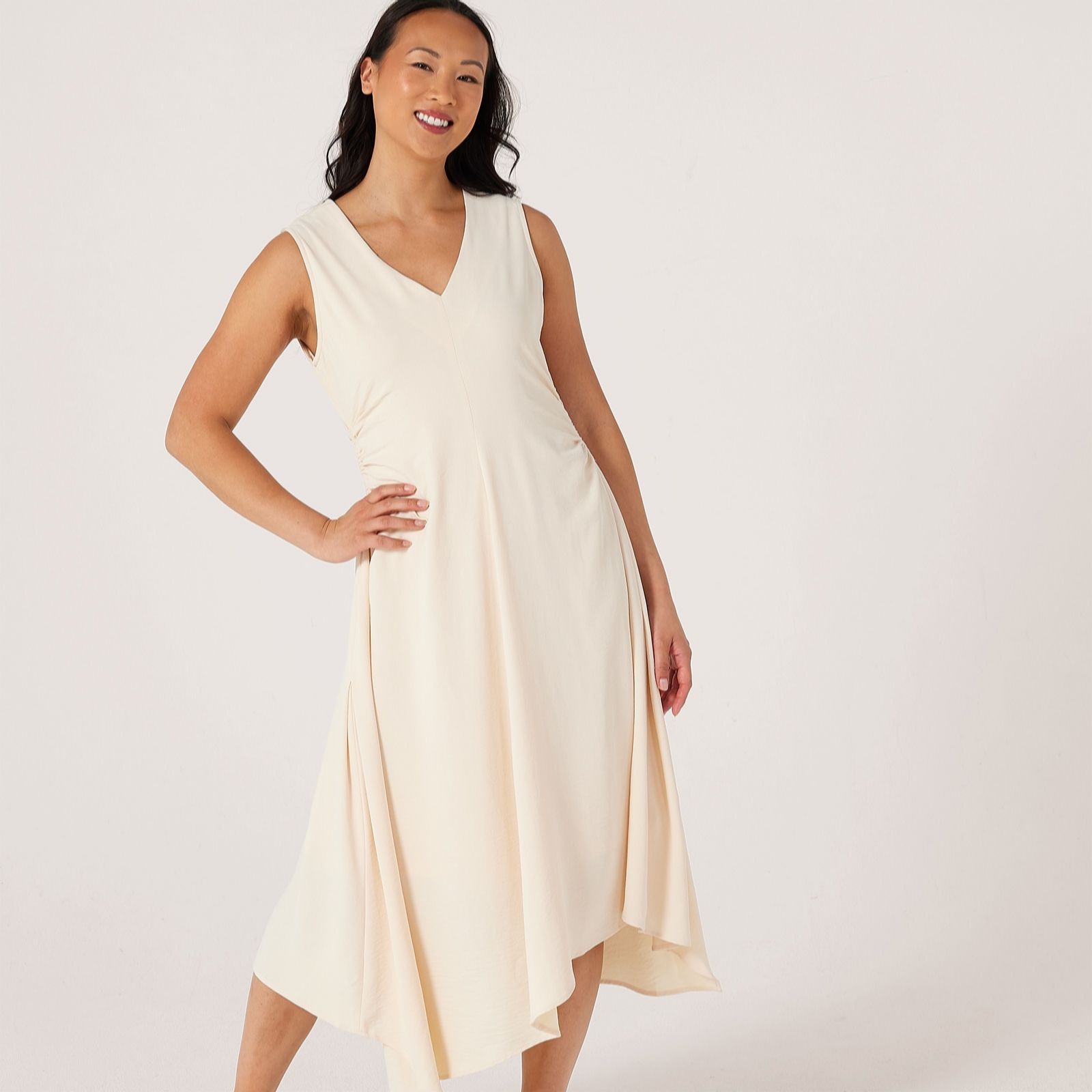 MarlaWynne Collection Stretch Crepe Knit Asymmetric Hem Dress