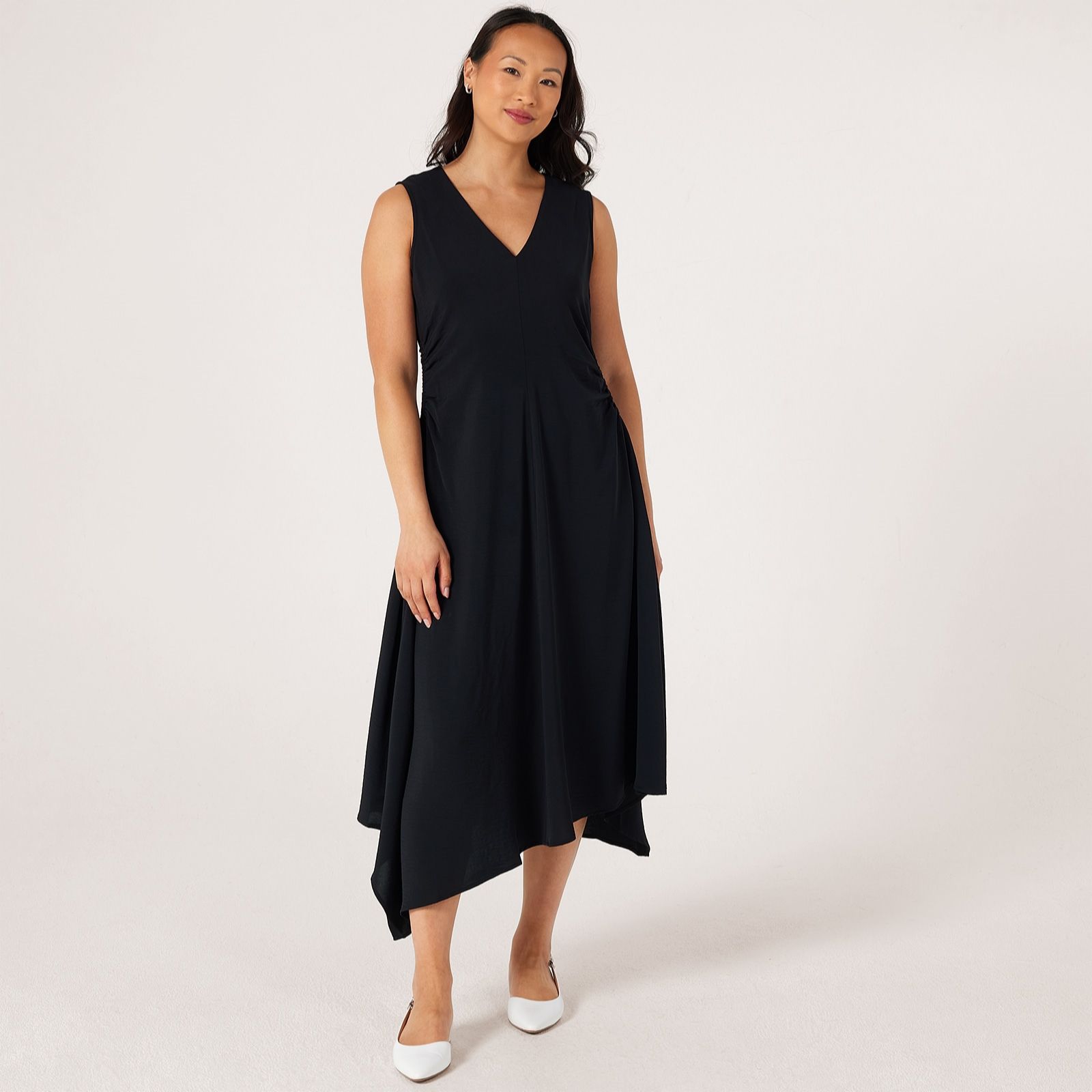 MarlaWynne Collection Stretch Crepe Knit Asymmetric Hem Dress