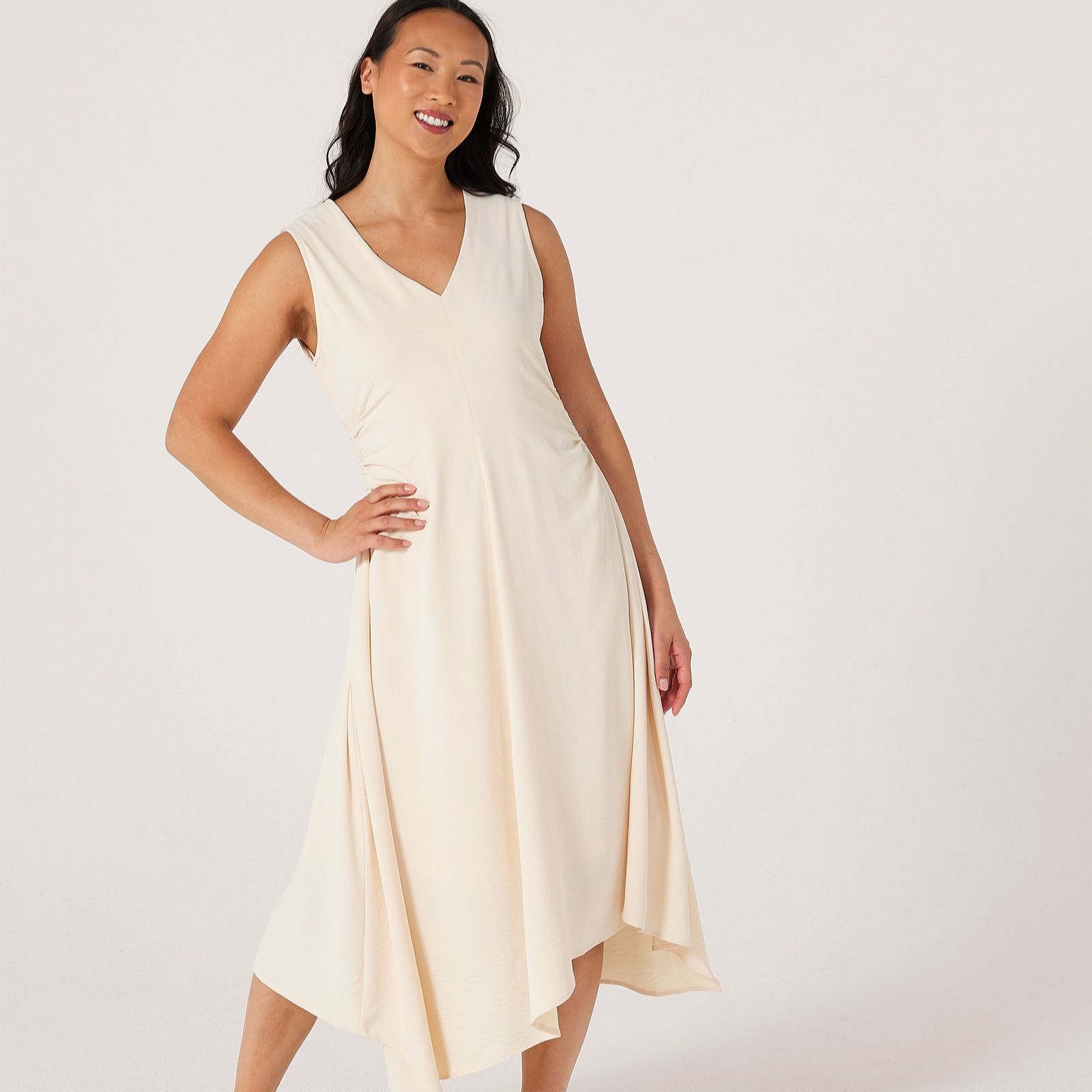 MarlaWynne Collection Stretch Crepe Knit Asymmetric Hem Dress