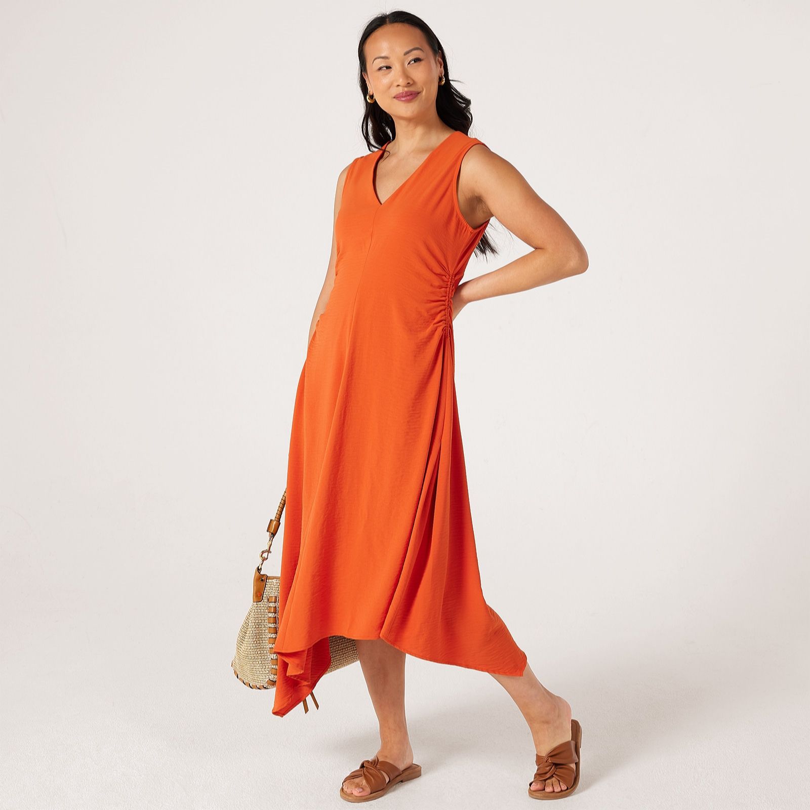 MarlaWynne Collection Stretch Crepe Knit Asymmetric Hem Dress