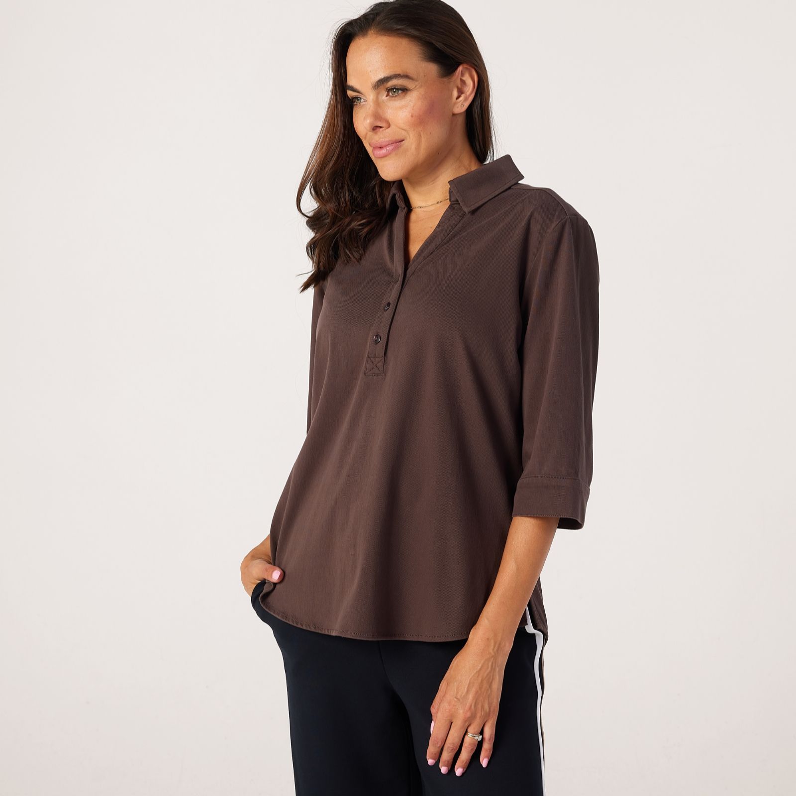 Denim & Co. Comfy Knit Denim Polo Top