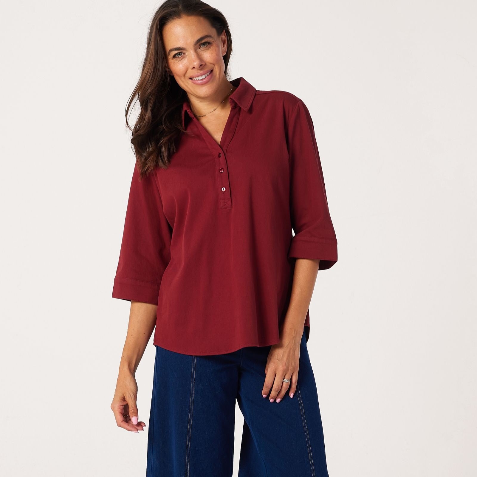 Denim & Co. Comfy Knit Denim Polo Top
