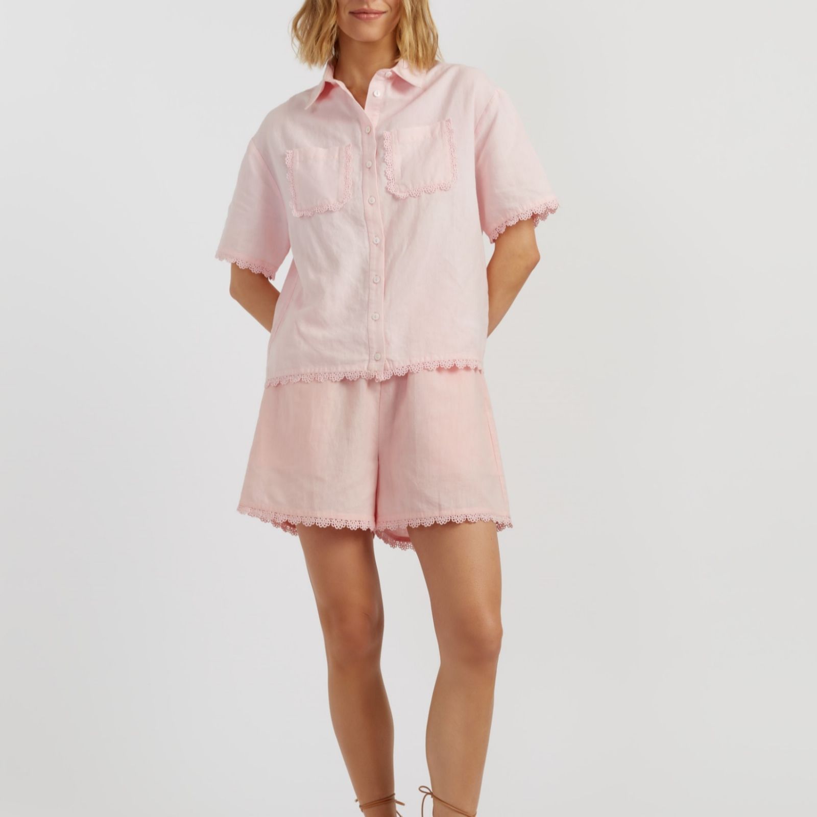 Chinti & Parker Linen Cotton Blend Shirt with Scallop Trim