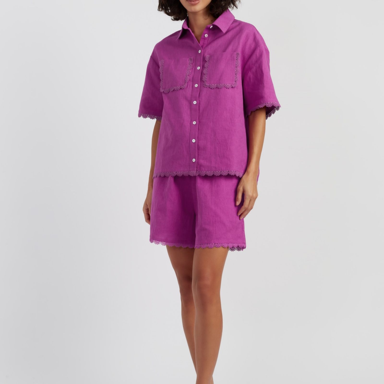 Chinti & Parker Linen Cotton Blend Shirt with Scallop Trim