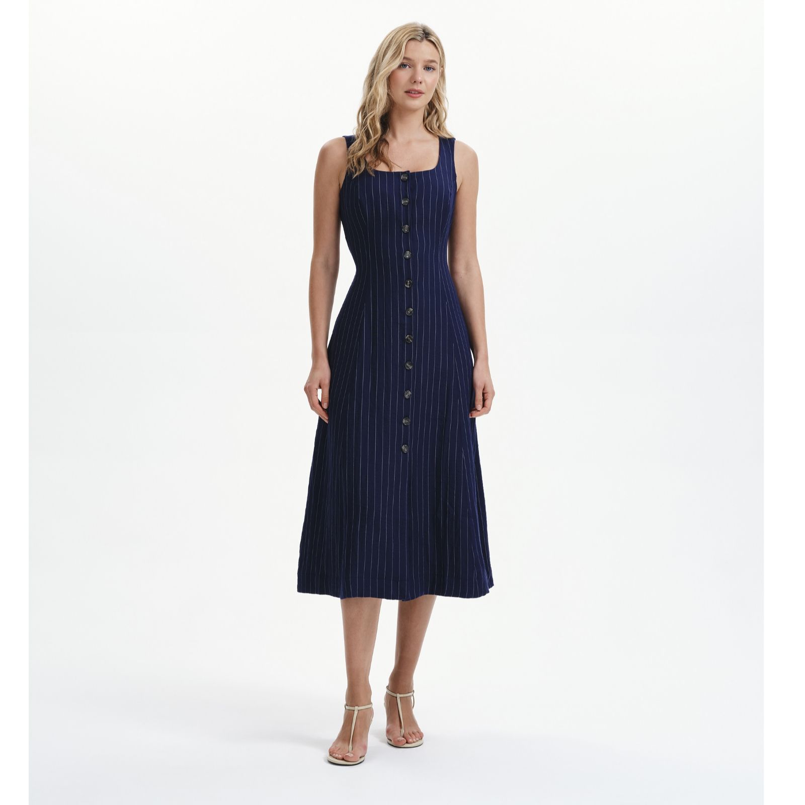 Finery London Jillian Striped Square Neck Dress Petite