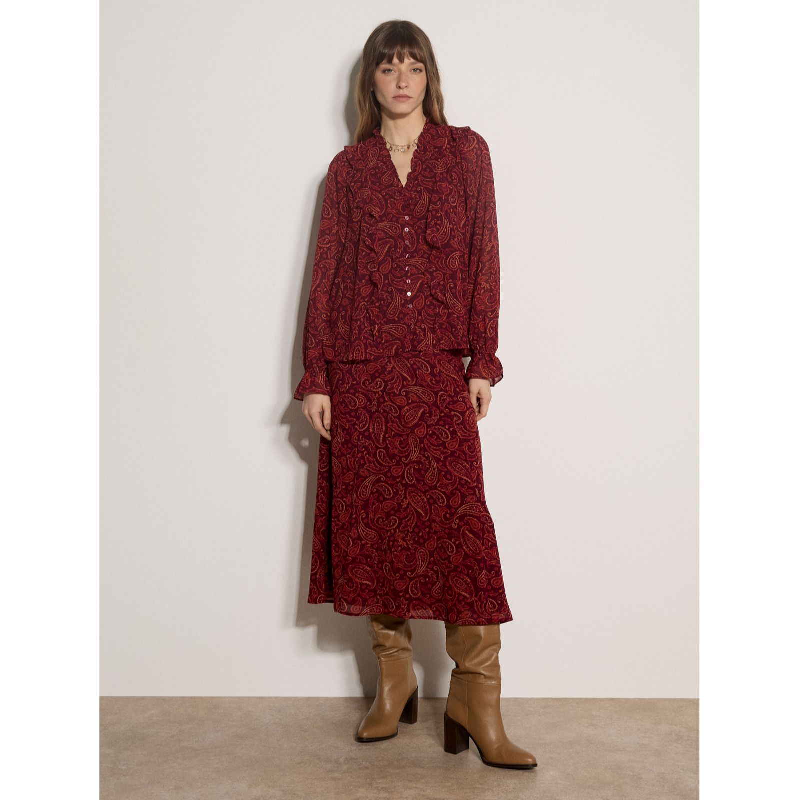 Apricot Painterly Paisley Midaxi Skirt