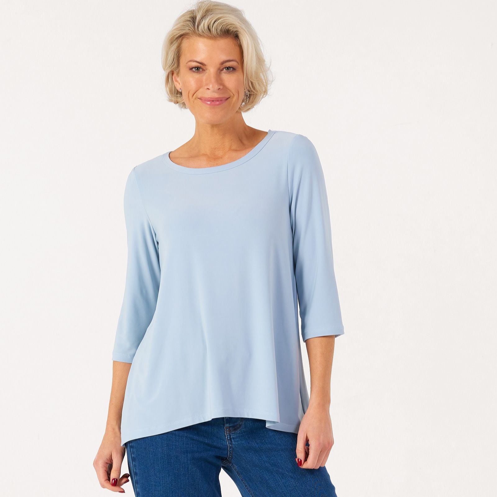 Kim & Co Brazil Jersey 3/4 Sleeve Wide Neck Top