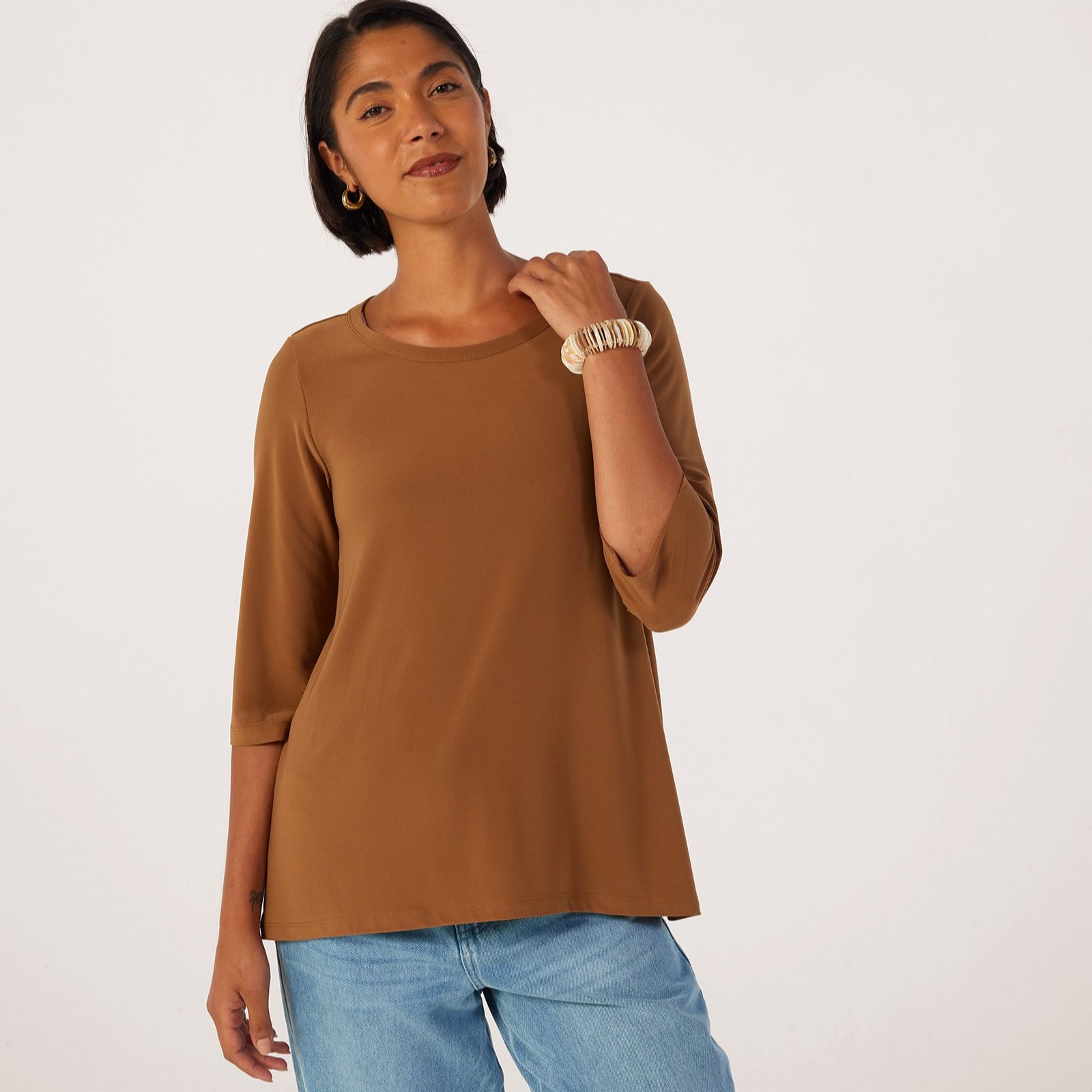 Kim & Co Brazil Jersey 3/4 Sleeve Wide Neck Top