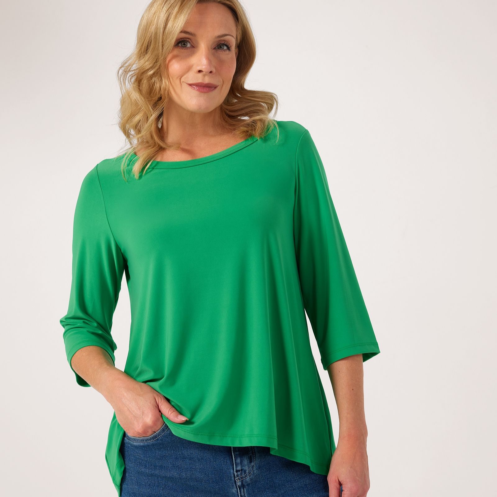 Kim & Co Brazil Jersey 3/4 Sleeve Wide Neck Top