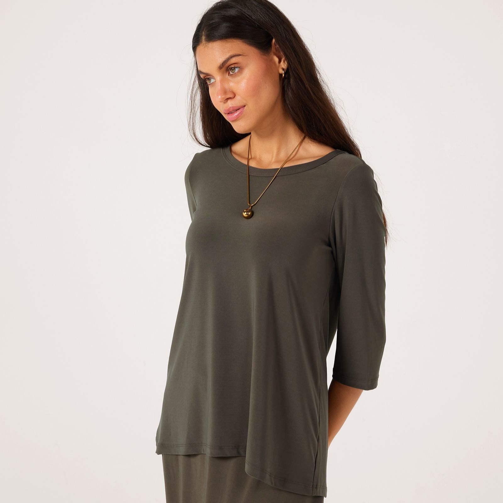 Kim & Co Brazil Jersey 3/4 Sleeve Wide Neck Top