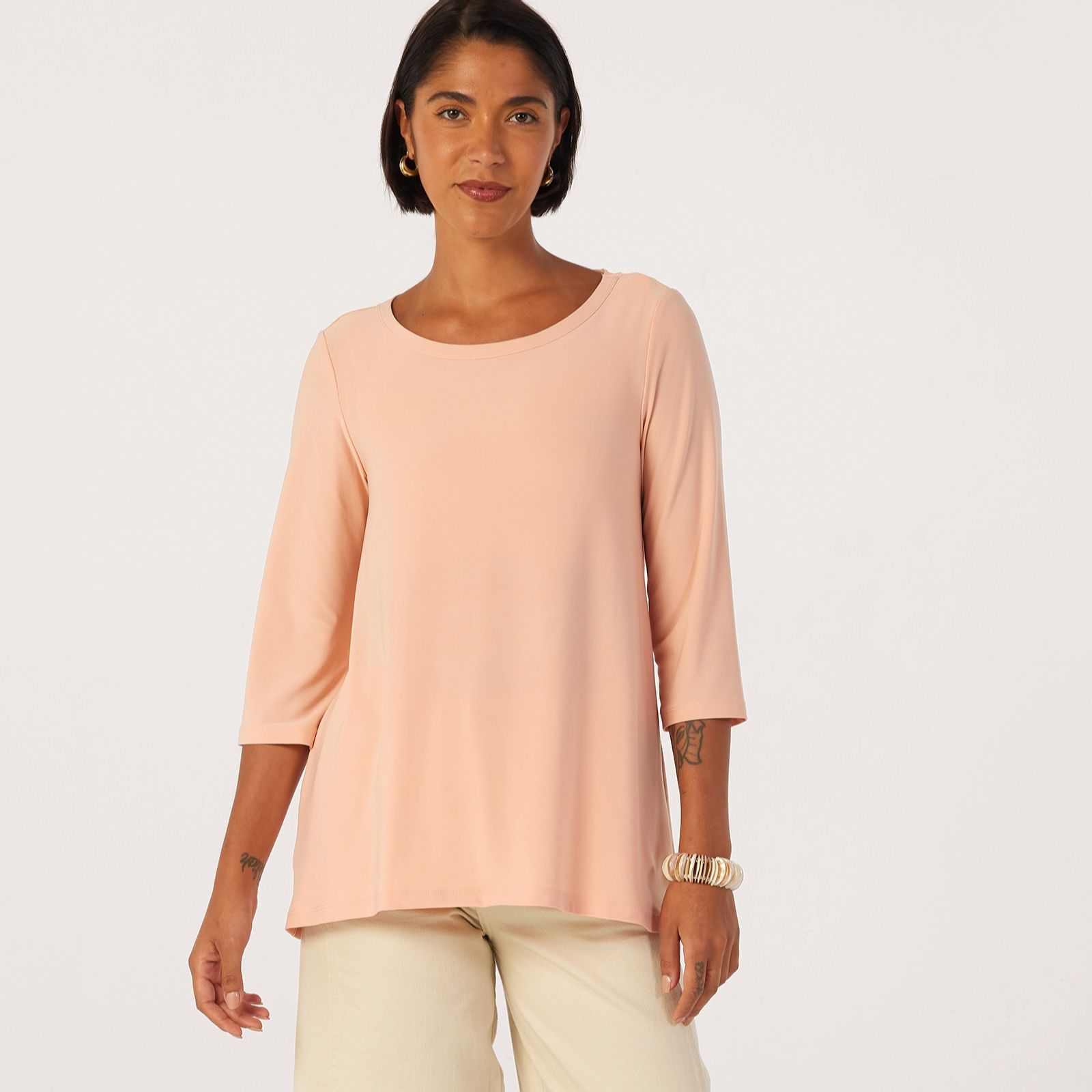 Kim & Co Brazil Jersey 3/4 Sleeve Wide Neck Top